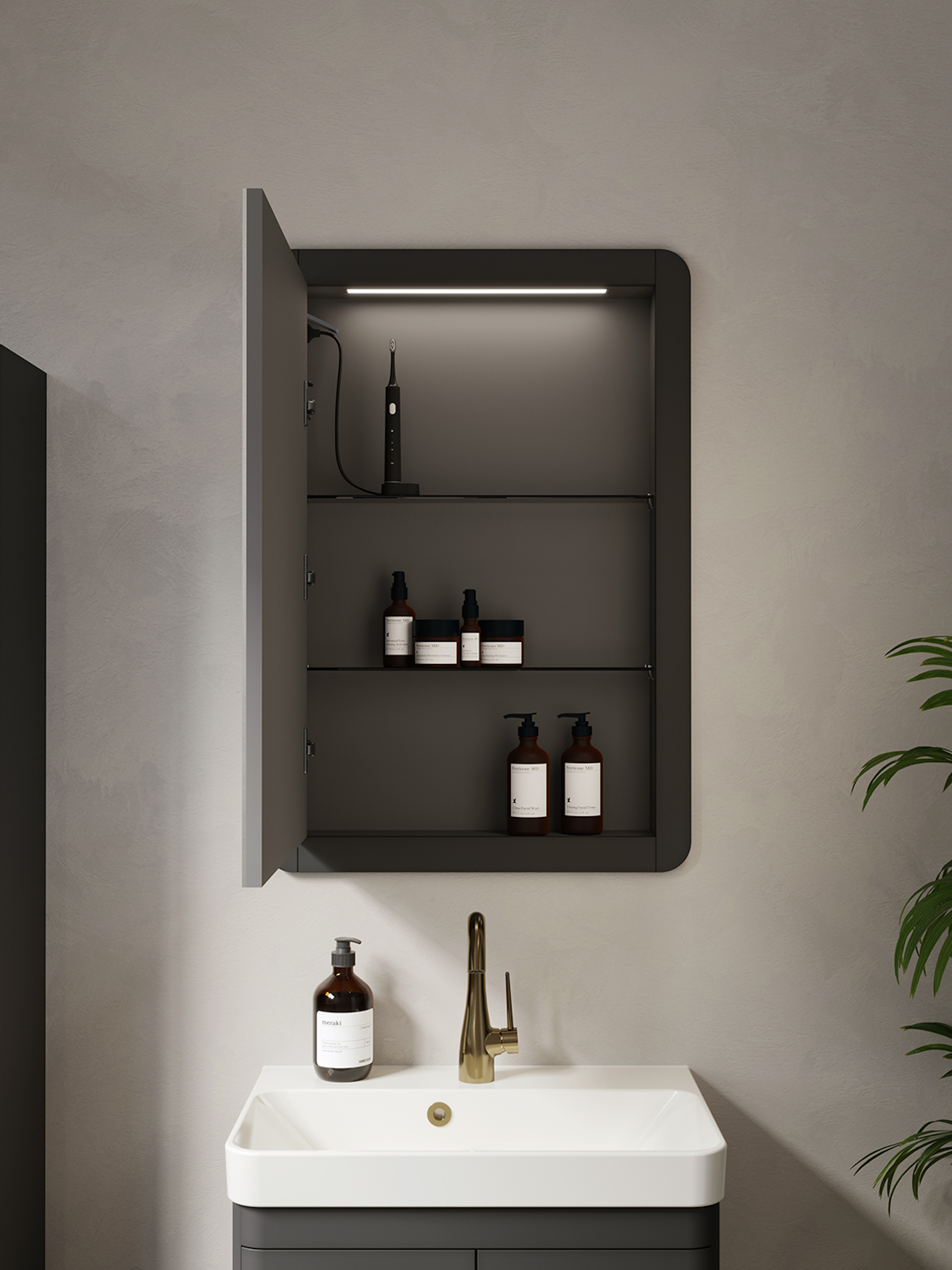 Saneux Hyde 55cm 1 Door Recessed Electric Mirror Cabinet (lh) - Matte Anthracite HY055ECL.MA