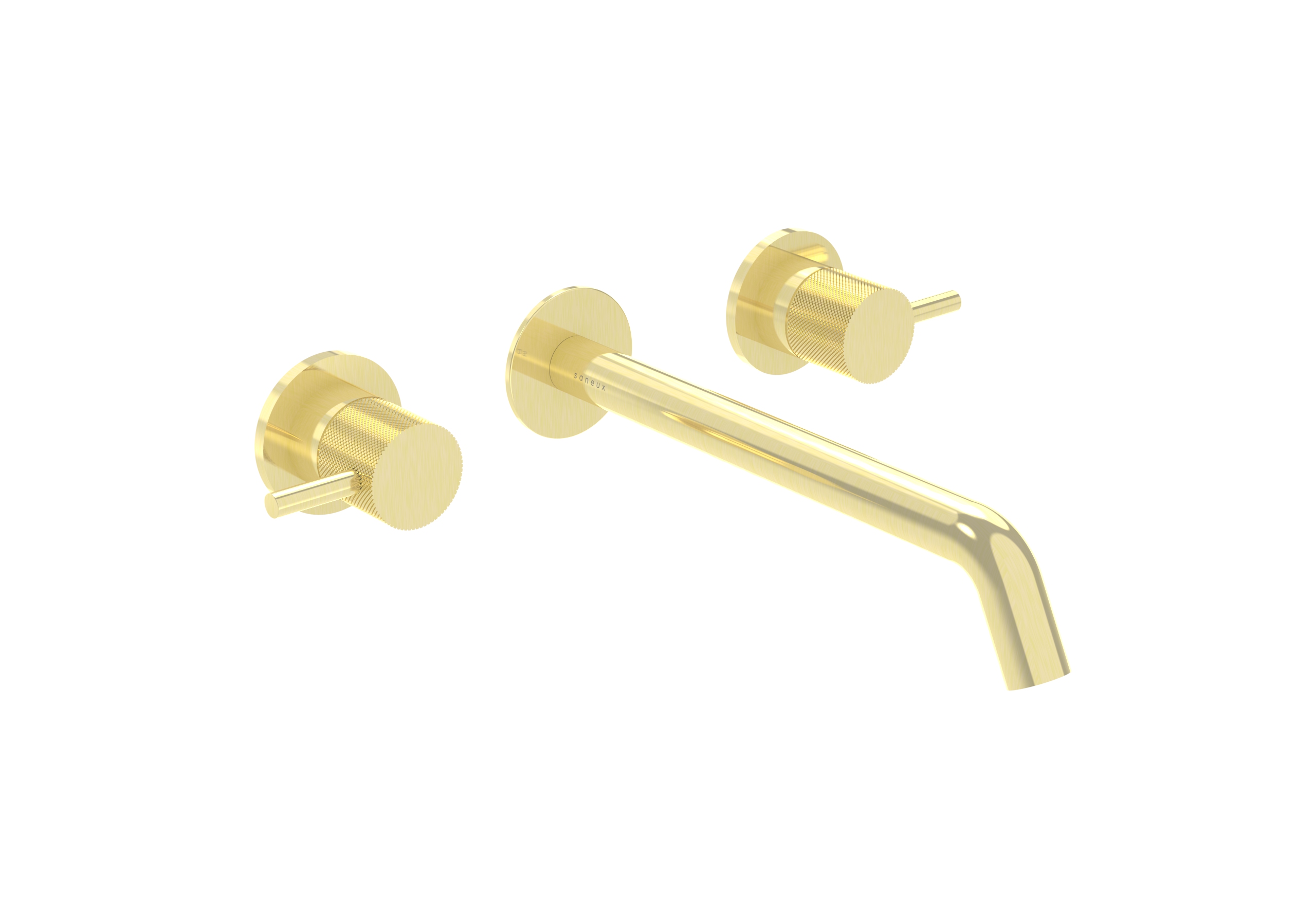 COS 3 Tap Hole Wall mounted KIT - w/ Long spout (220mm) w/ Knurled handle - Brushed Brass (PVD)