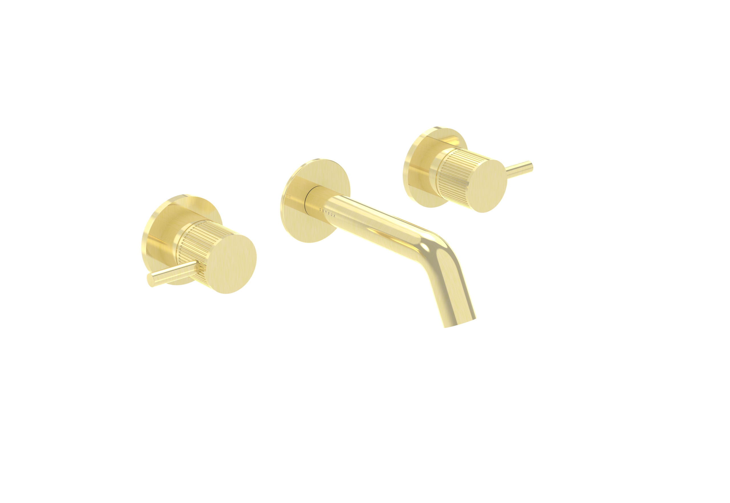 COS 3 Tap Hole Wall mounted KIT - w/ Short spout (130mm) w/ Fluted handle - Brushed Brass (PVD)