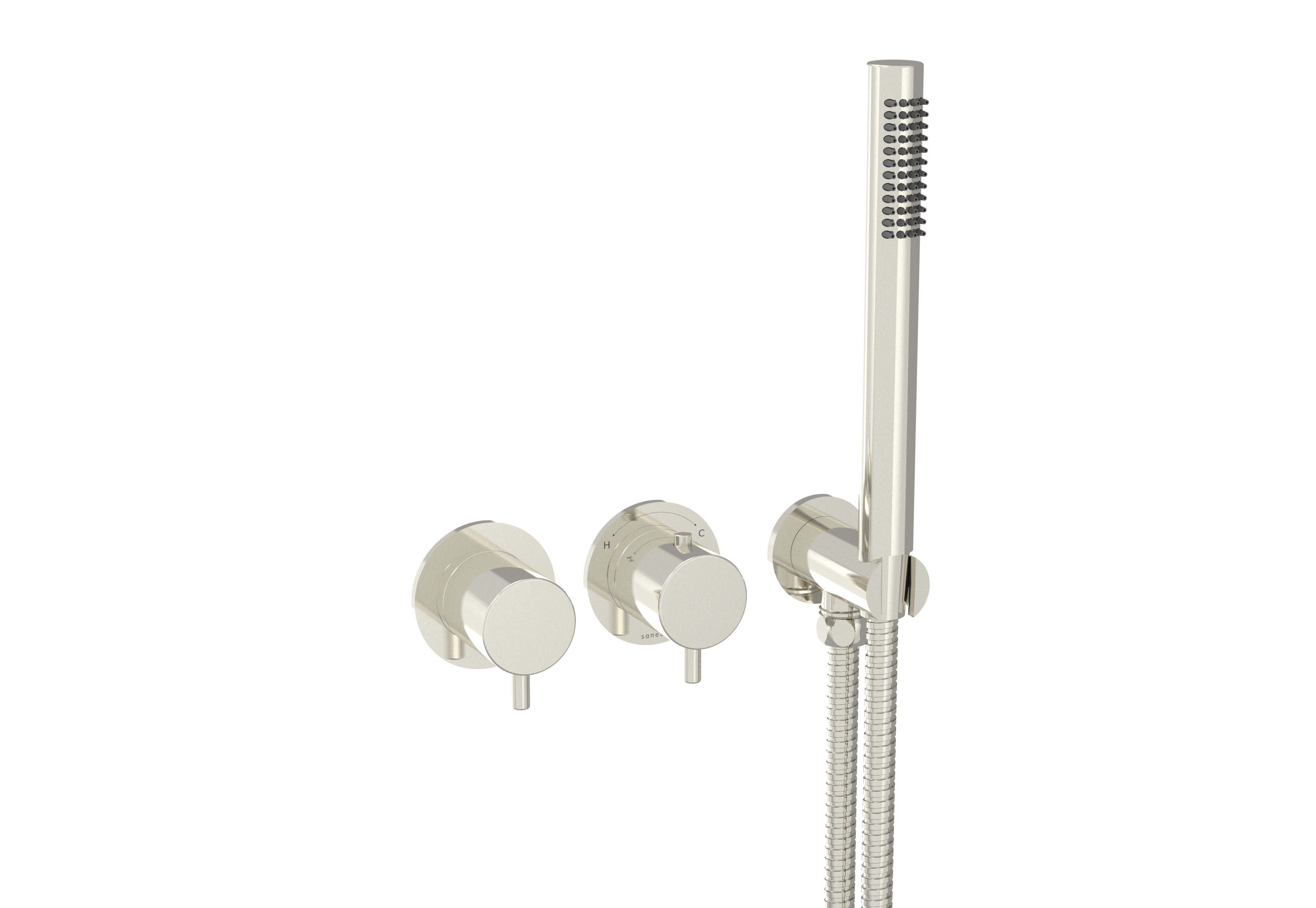 COS 2 Way Thermostatic Shower RING Valve KIT - w/ Classic Handle & HANDSET - Landscape - Brushed Nickel