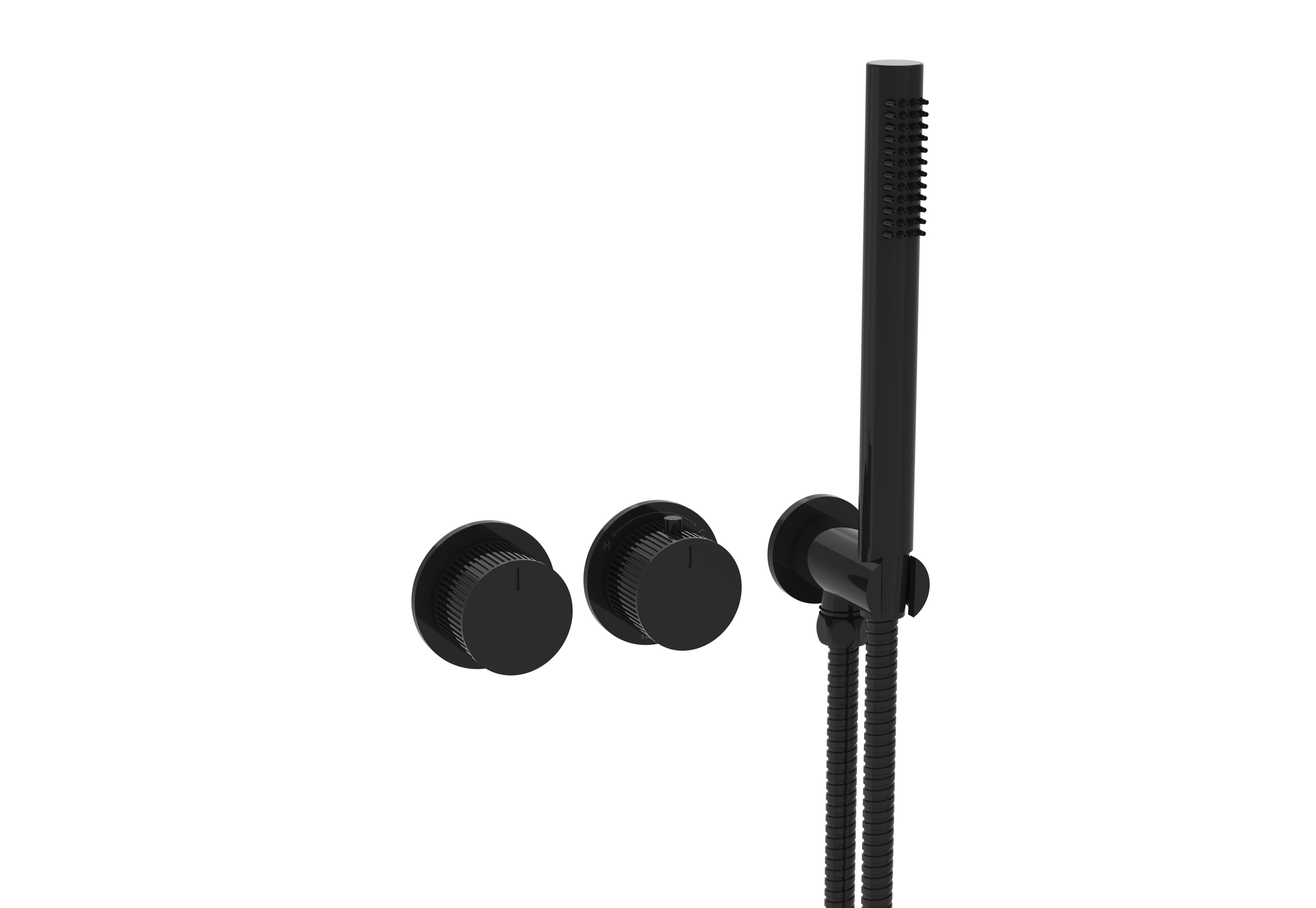 COS 2 Way Thermostatic Shower RING Valve KIT - w/ Fluted Handle & HANDSET - Landscape - Satin Black