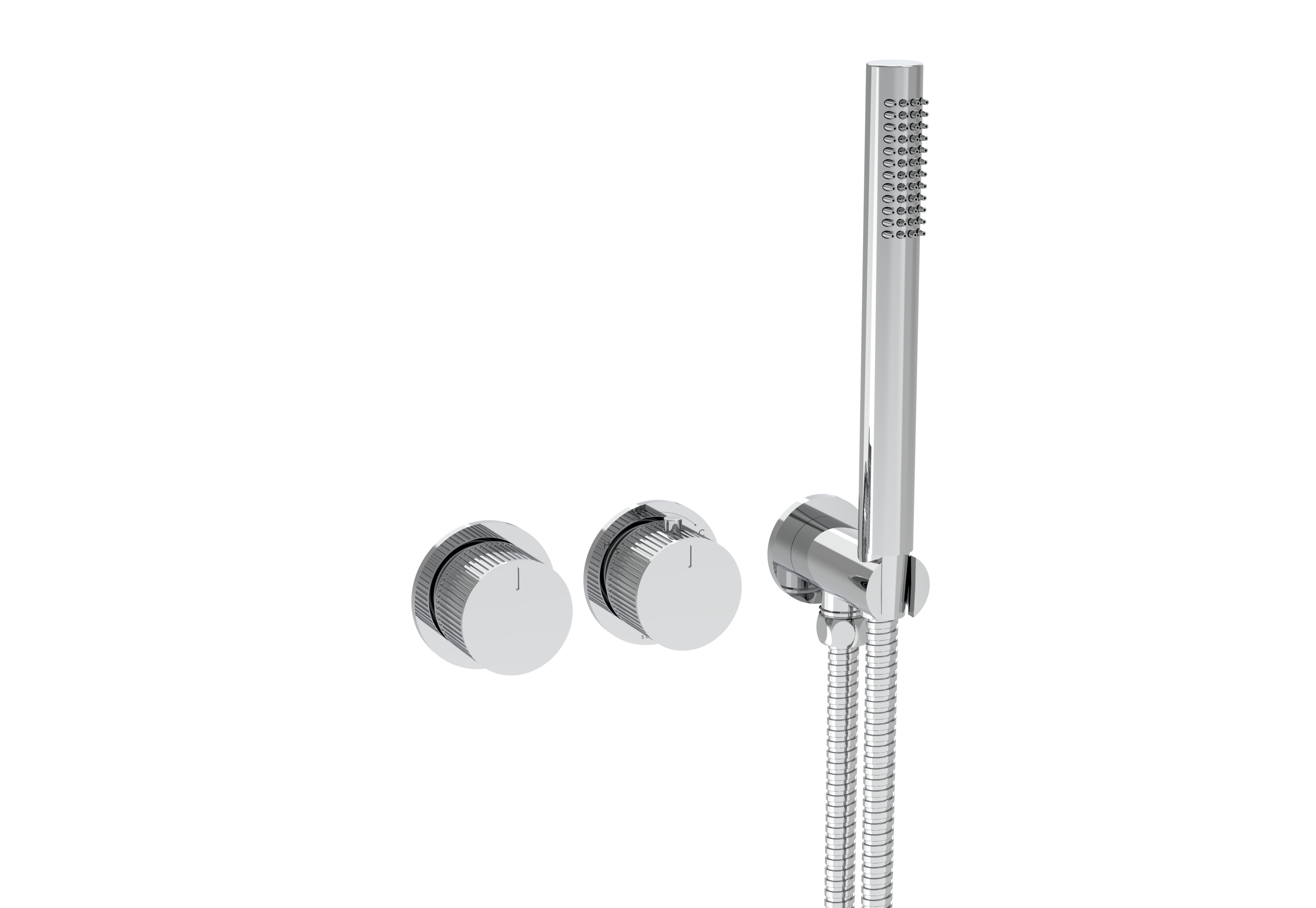 COS 2 Way Thermostatic Shower RING Valve KIT - w/ Fluted Handle & HANDSET - Landscape - Chrome