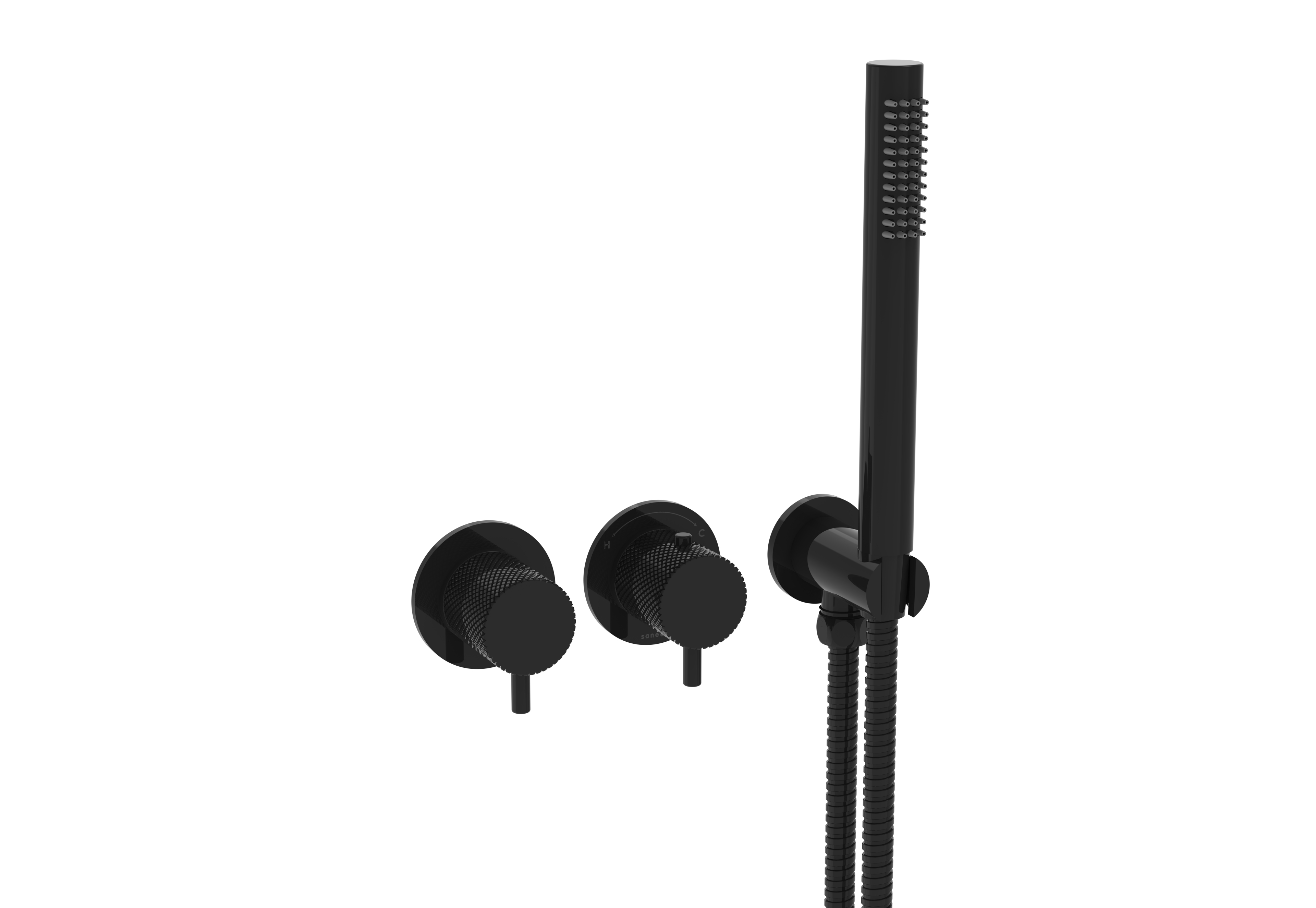 COS 2 Way Thermostatic Shower RING Valve KIT - w/ Knurled Handle & HANDSET - Landscape - Satin Black