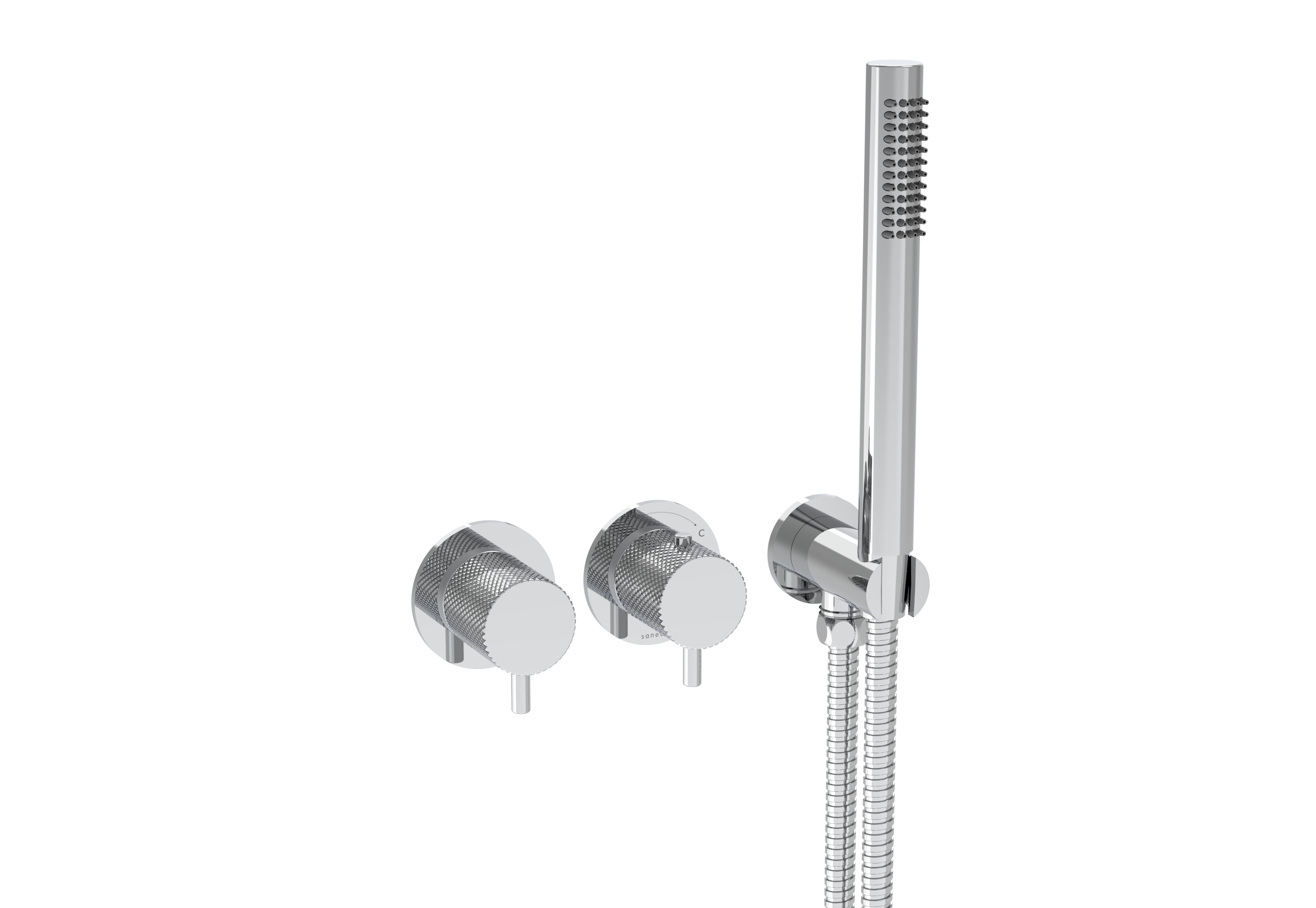 COS 2 Way Thermostatic Shower RING Valve KIT - w/ Knurled Handle & HANDSET - Landscape - Chrome