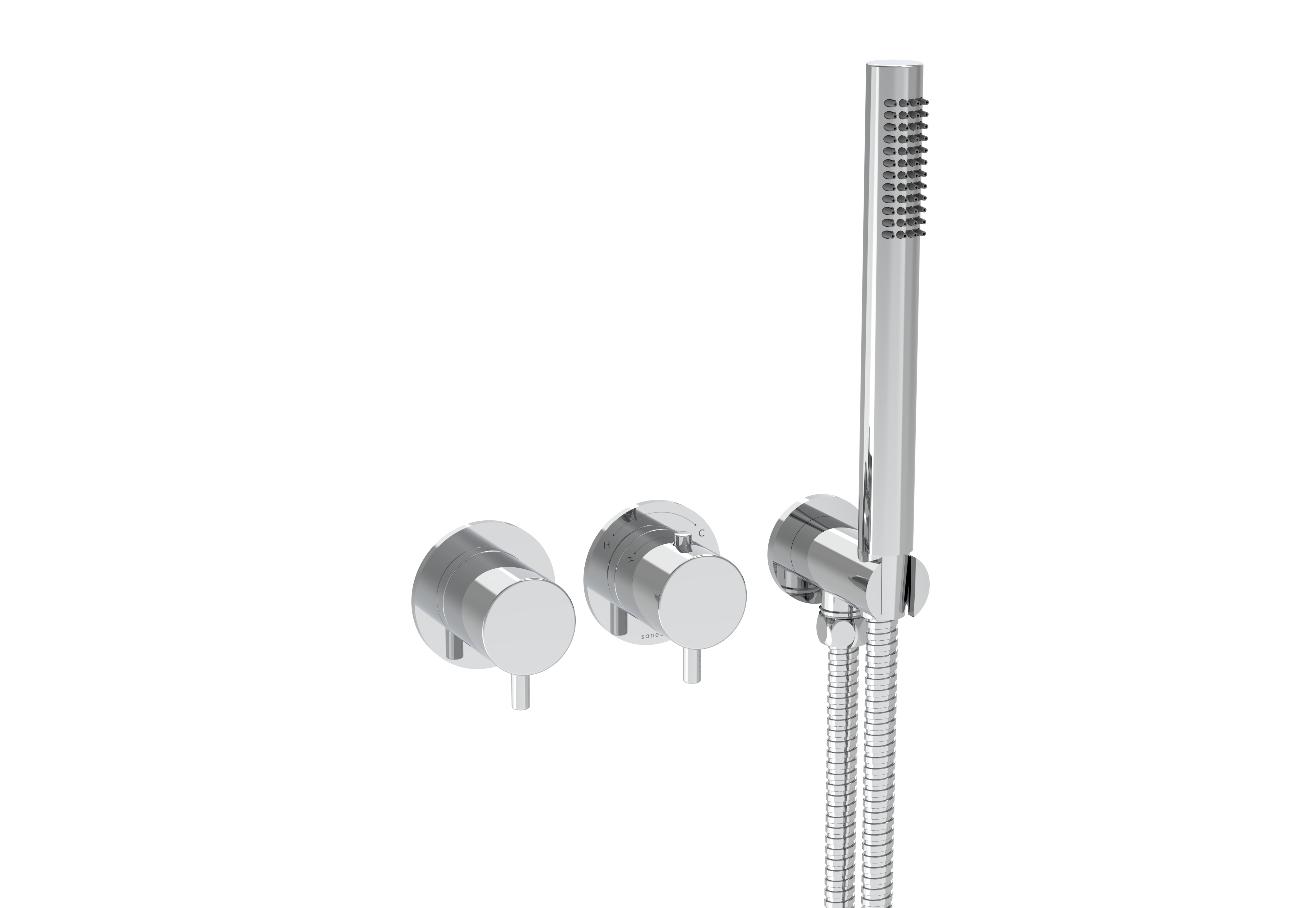 COS 2 Way Thermostatic Shower RING Valve KIT - w/ Classic Handle & HANDSET - Landscape - Chrome