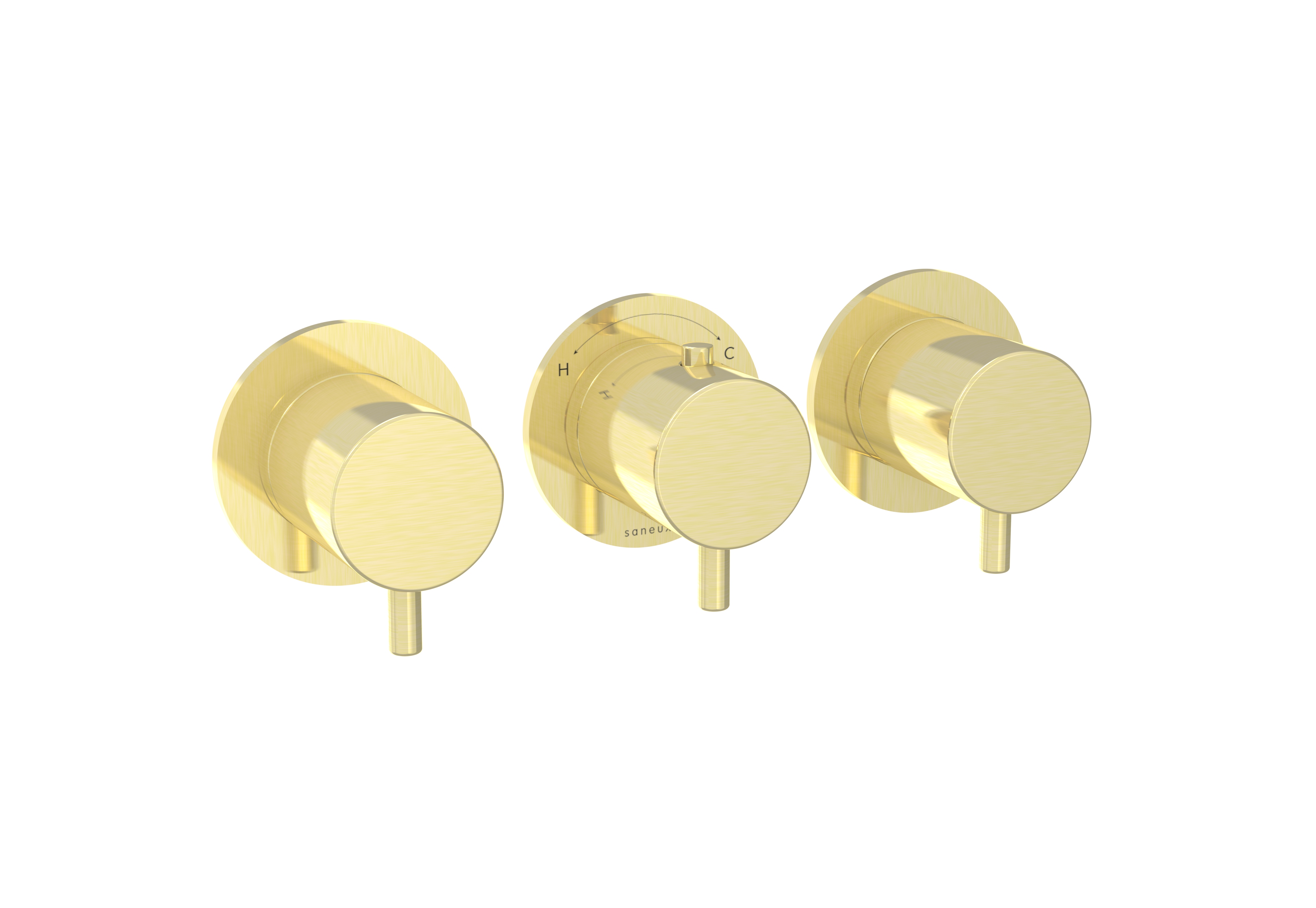 COS 3 Way Thermostatic Shower RING Valve KIT - w/ Classic Handle - Landscape - Brushed Brass