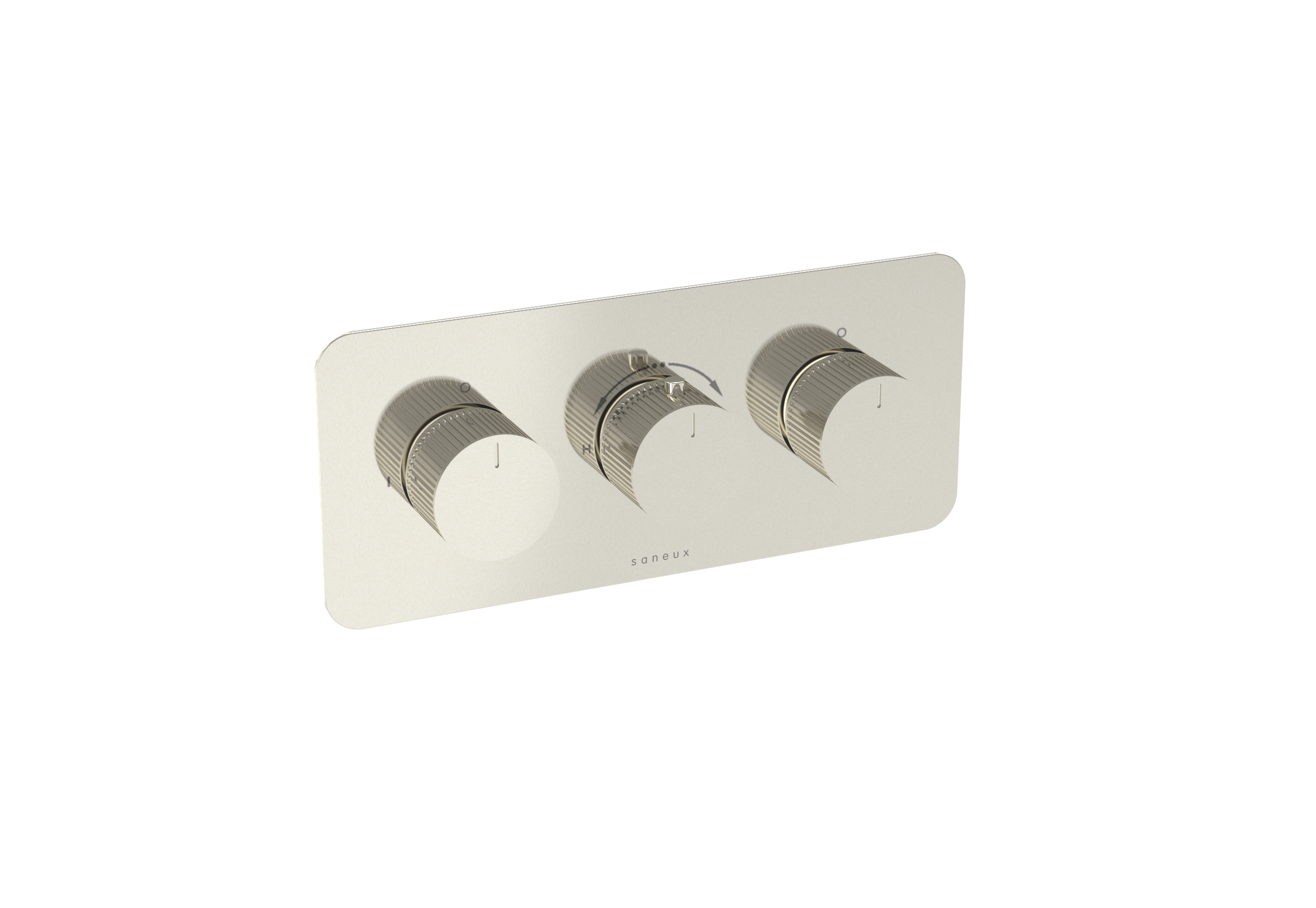 COS 2 Way 3 Handle Thermostatic Shower Valve KIT - w/ Fluted Handle - Landscape - Brushed Nickel (PVD)