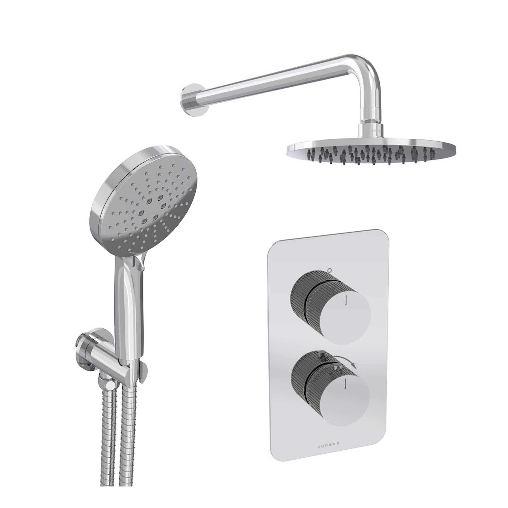 COS 2 way shower kit - w/ 3 Function Handset & Shower Head - Fluted - Chrome