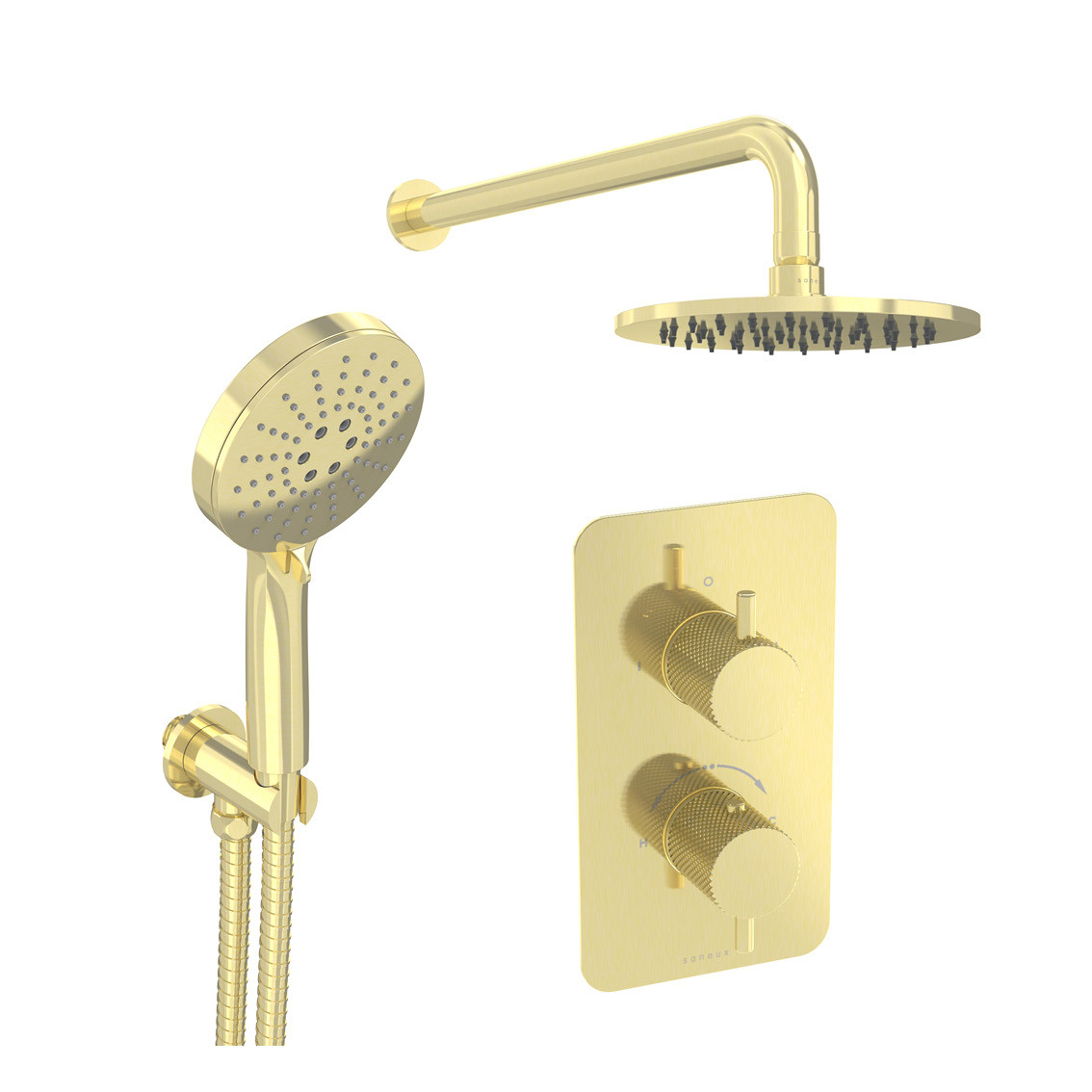 COS 2 way shower kit - w/ 3 Function Handset & Shower Head - Knurled - Brushed Brass