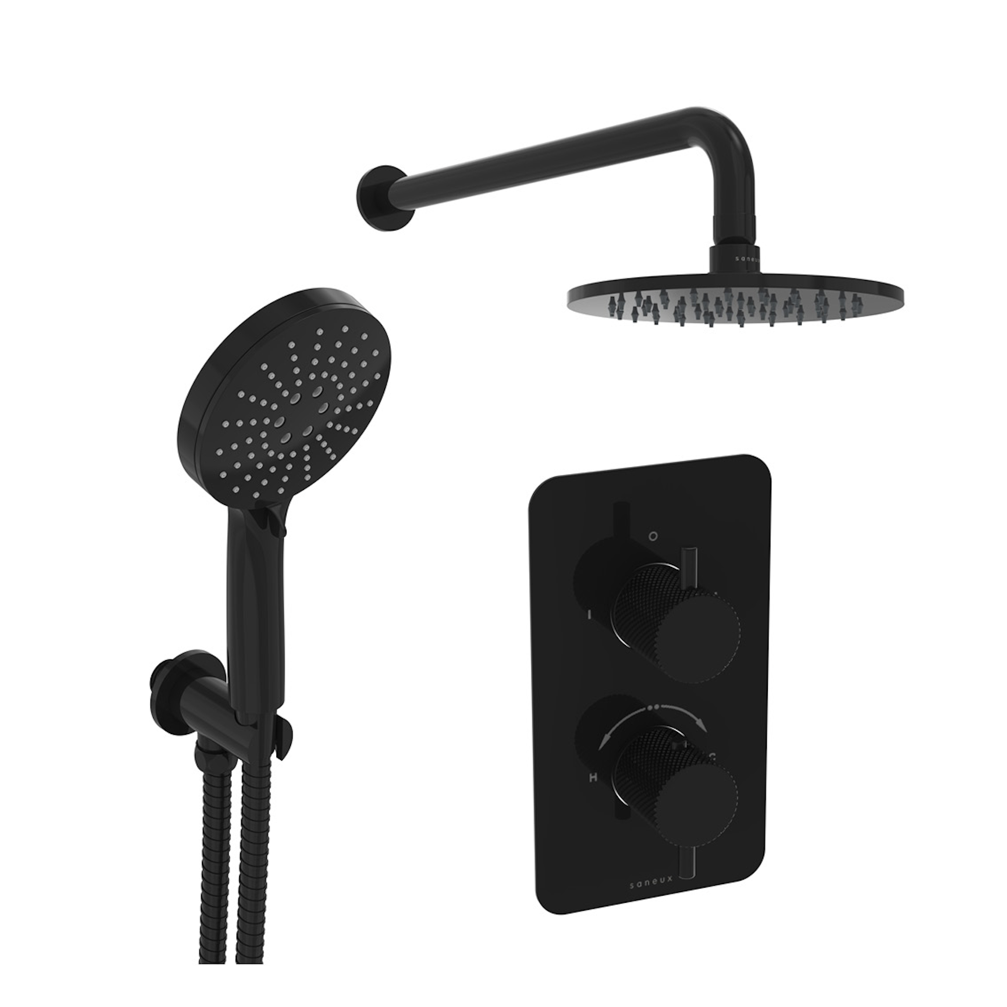 COS 2 way shower kit - w/ 3 Function Handset & Shower Head - Knurled - Satin Black