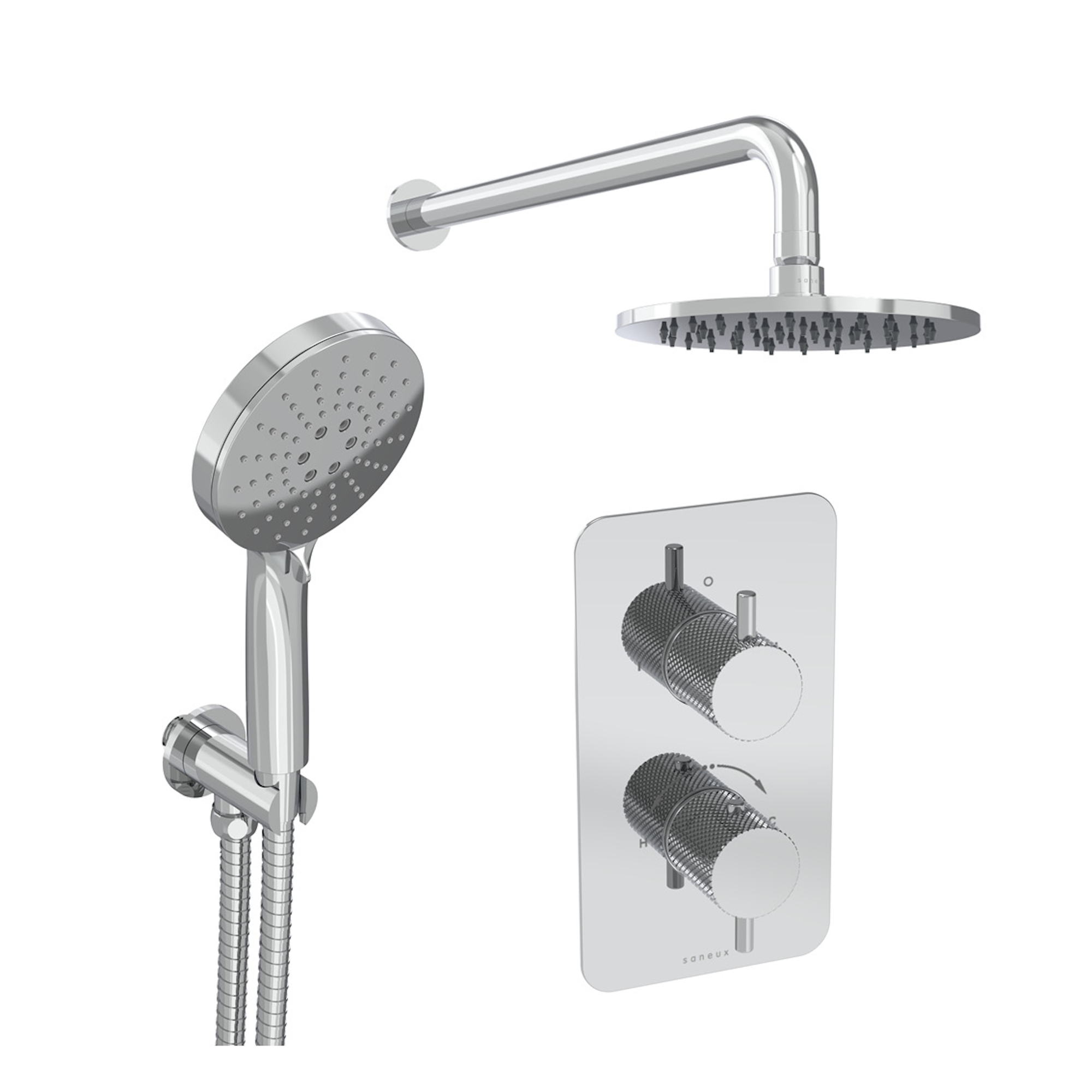COS 2 way shower kit - w/ 3 Function Handset & Shower Head - Knurled - Chrome