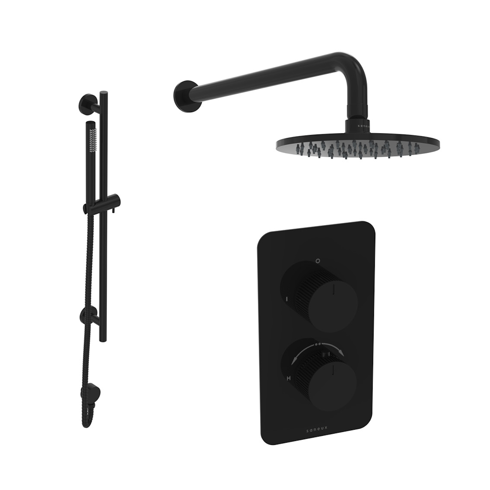 COS 2 way shower kit - w/ Slim Handset & Slider Rail & Shower Head - Fluted - Satin Black