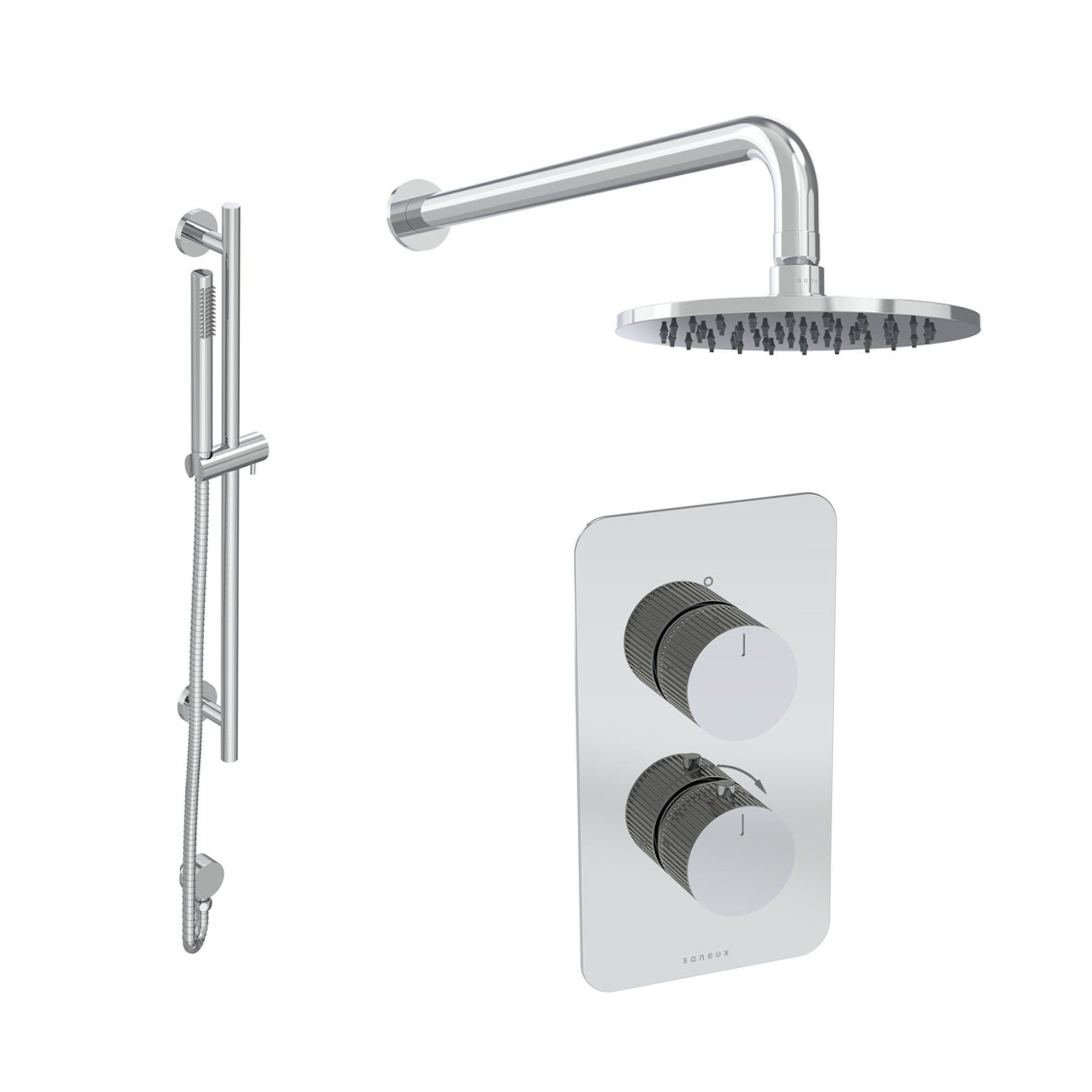 COS 2 way shower kit - w/ Slim Handset & Slider Rail & Shower Head - Fluted - Chrome