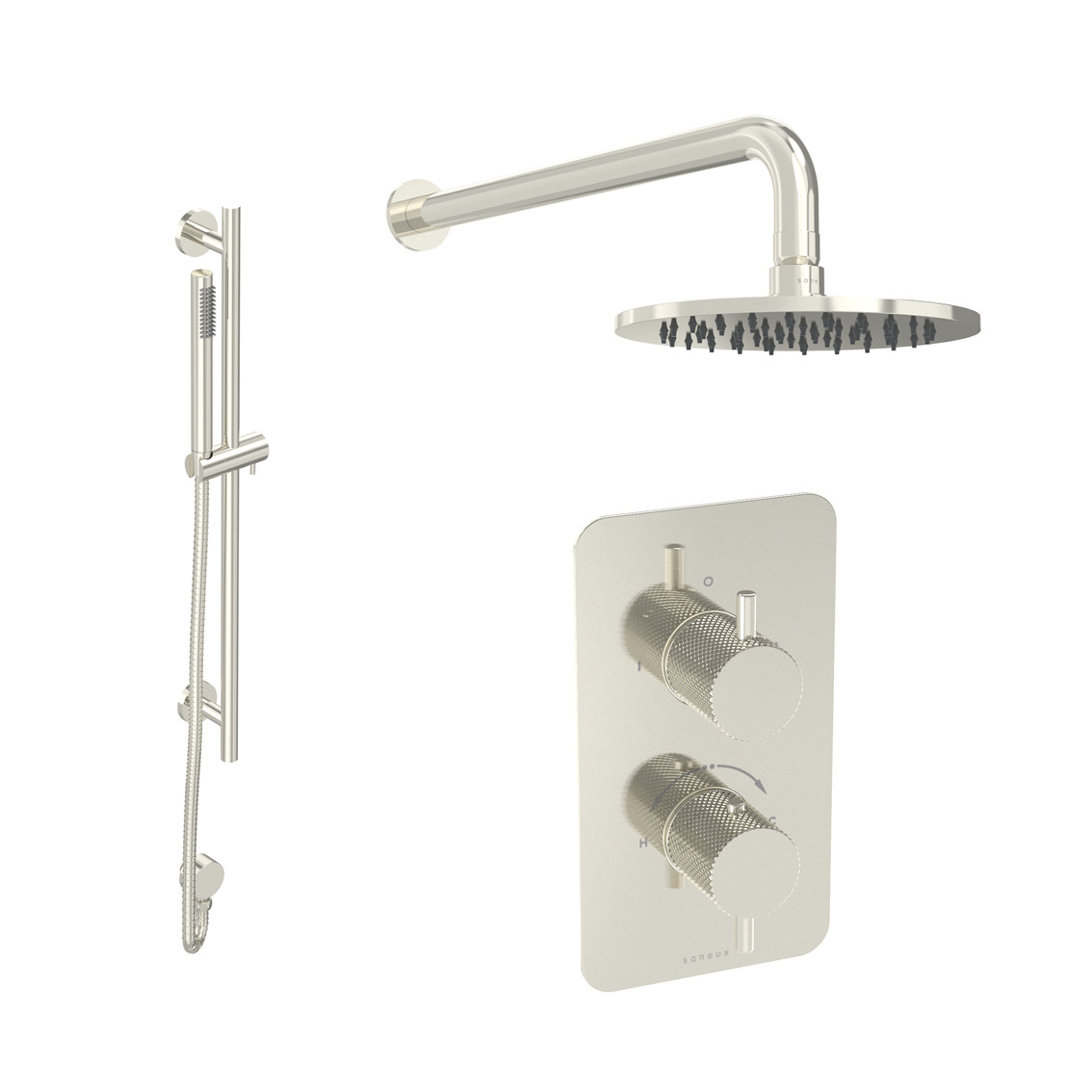COS 2 way shower kit - w/ Slim Handset & Slider Rail & Shower Head - Knurled - Brushed Nickel