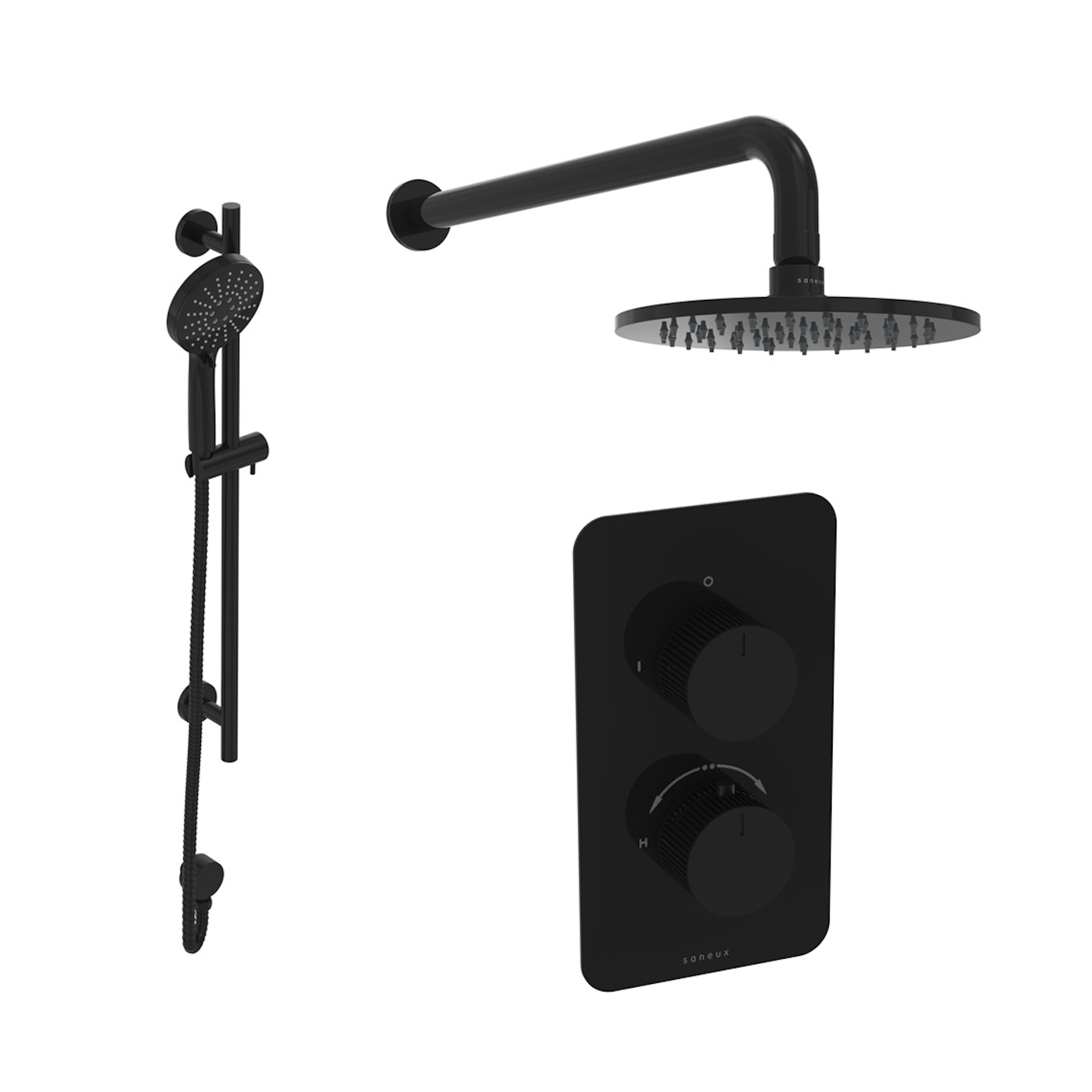 COS 2 way shower kit - w/ 3 Function Handset & Slider Rail & Shower Head - Fluted - Satin Black