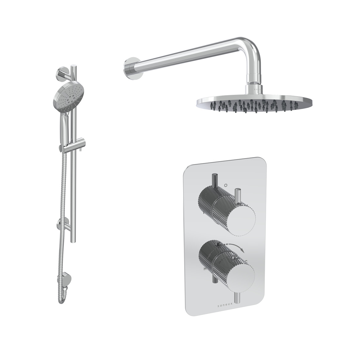 COS 2 way shower kit - w/ 3 Function Handset & Slider Rail & Shower Head - Knurled - Chrome