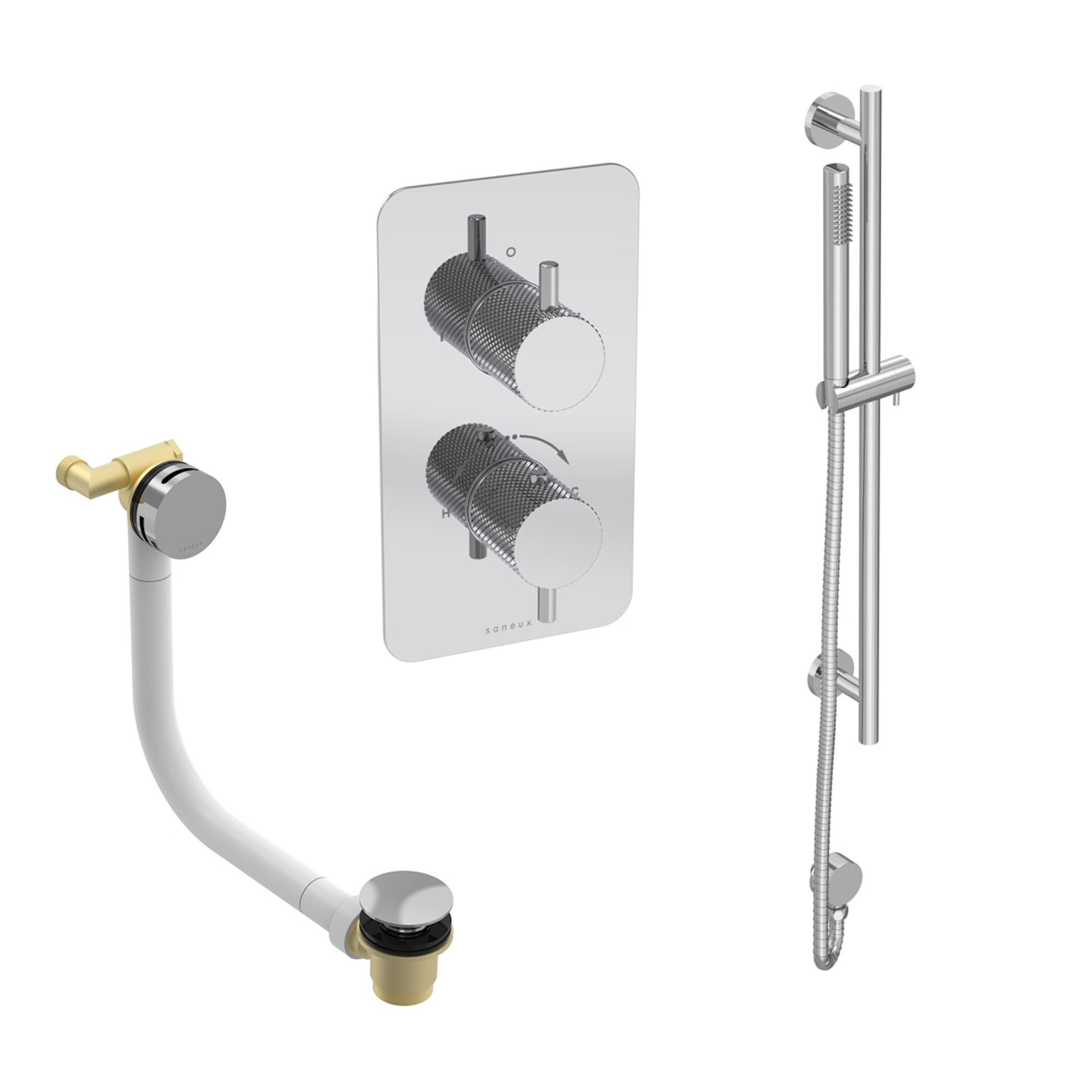 COS 2 way shower kit - w/ Slim Handset & Slider Rail & Bath filler - Knurled - Chrome