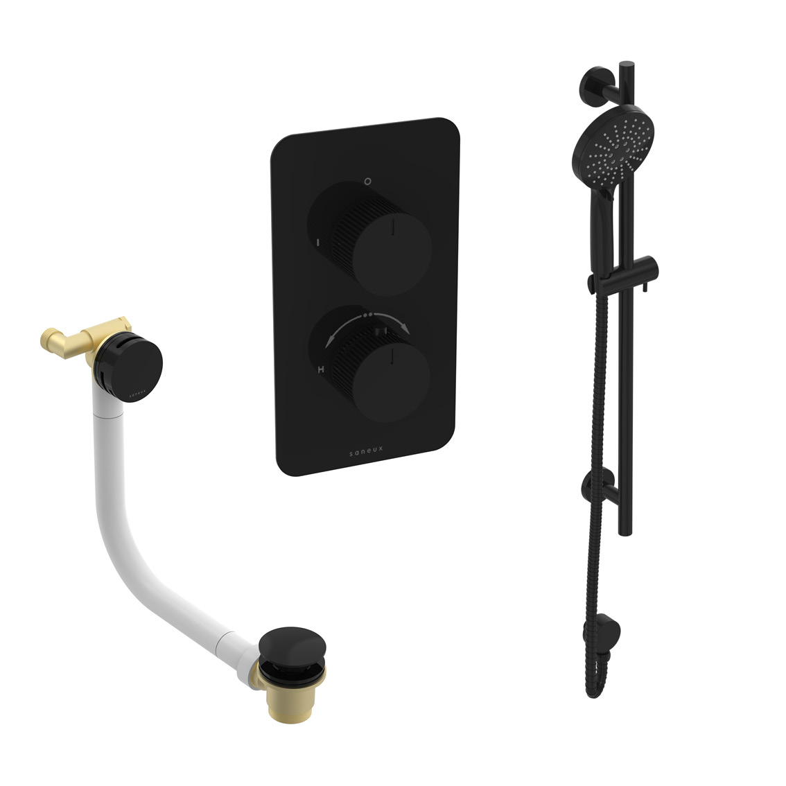 COS 2 way shower kit - w/ 3 Function Handset & Slider Rail & Bath filler - Fluted - Satin Black