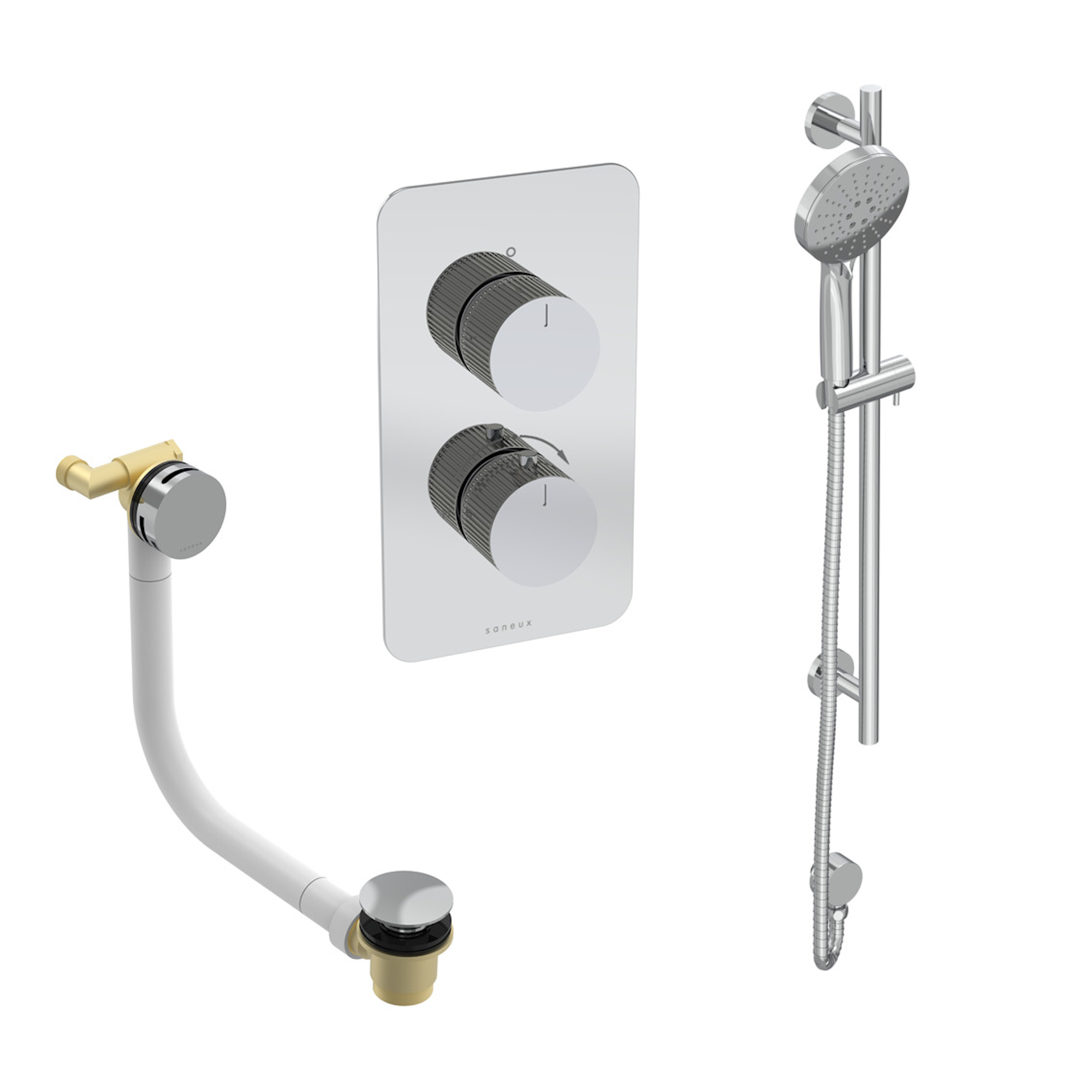 COS 2 way shower kit - w/ 3 Function Handset & Slider Rail & Bath filler - Fluted - Chrome