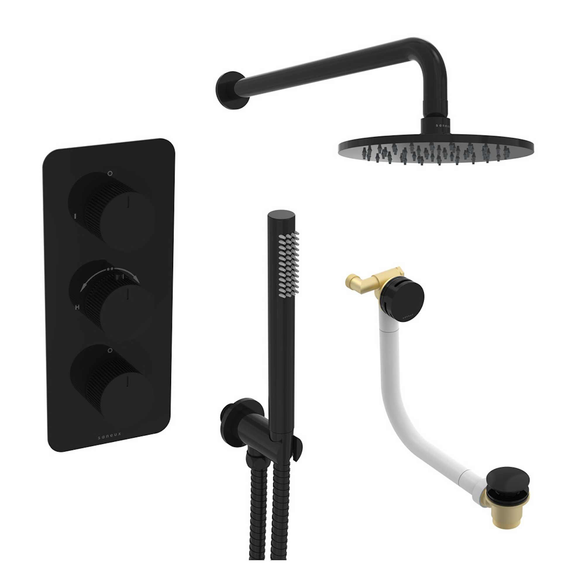 COS 3 way shower kit - w/ Slim handset & Bath filler & Shower head - Fluted - Satin Black