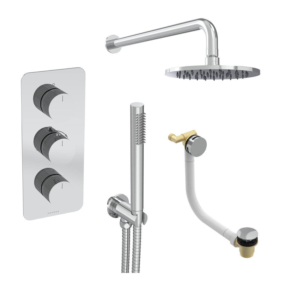 COS 3 way shower kit - w/ Slim handset & Bath filler & Shower head - Fluted - Chrome