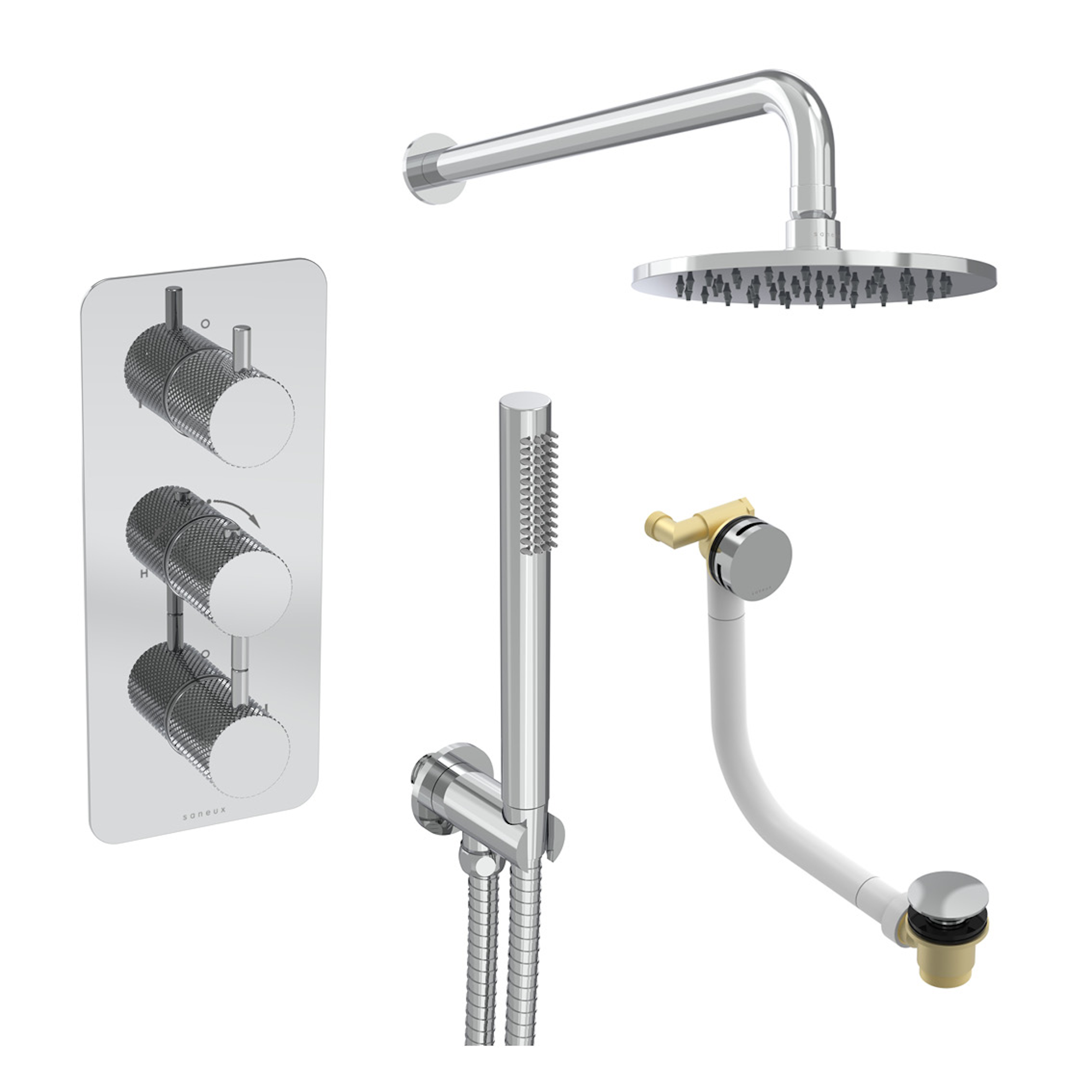 COS 3 way shower kit - w/ Slim handset & Bath filler & Shower head - Knurled - Chrome