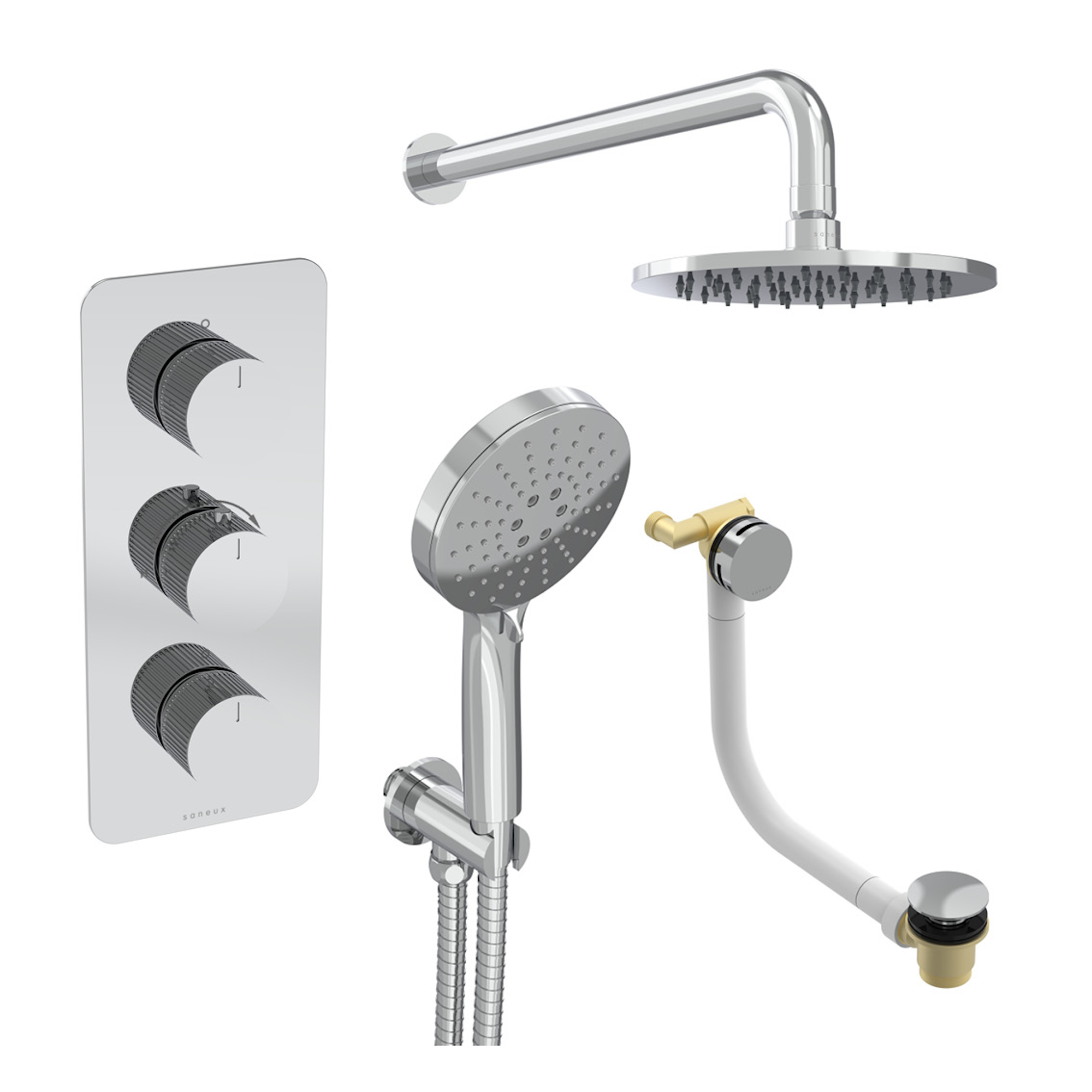 COS 3 way shower kit - w/ 3 Function Handset & Bath filler & Shower Head - Fluted - Chrome