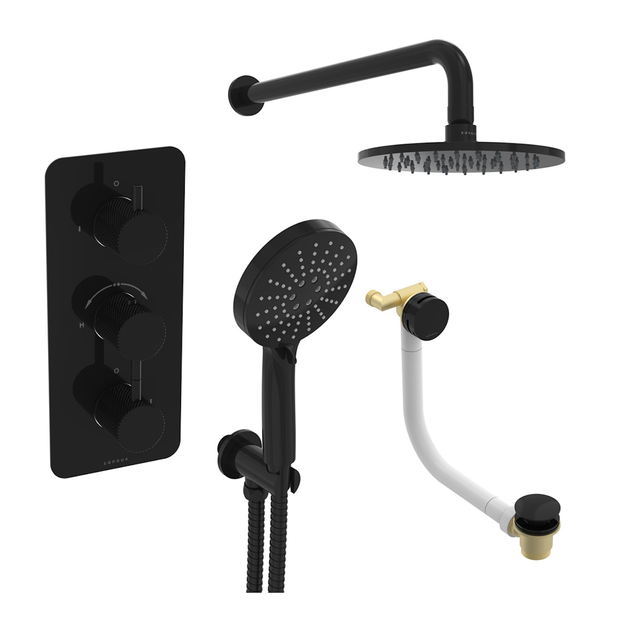 COS 3 way shower kit - w/ 3 Function Handset & Bath filler & Shower Head - Knurled - Satin Black