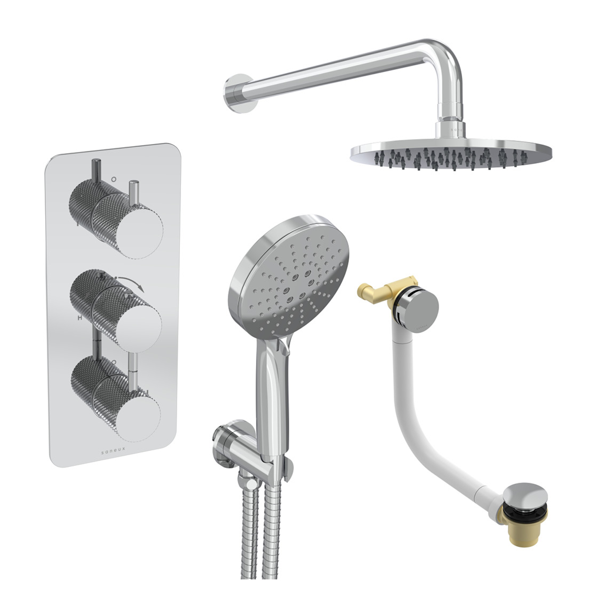 COS 3 way shower kit - w/ 3 Function Handset & Bath filler & Shower Head - Knurled - Chrome