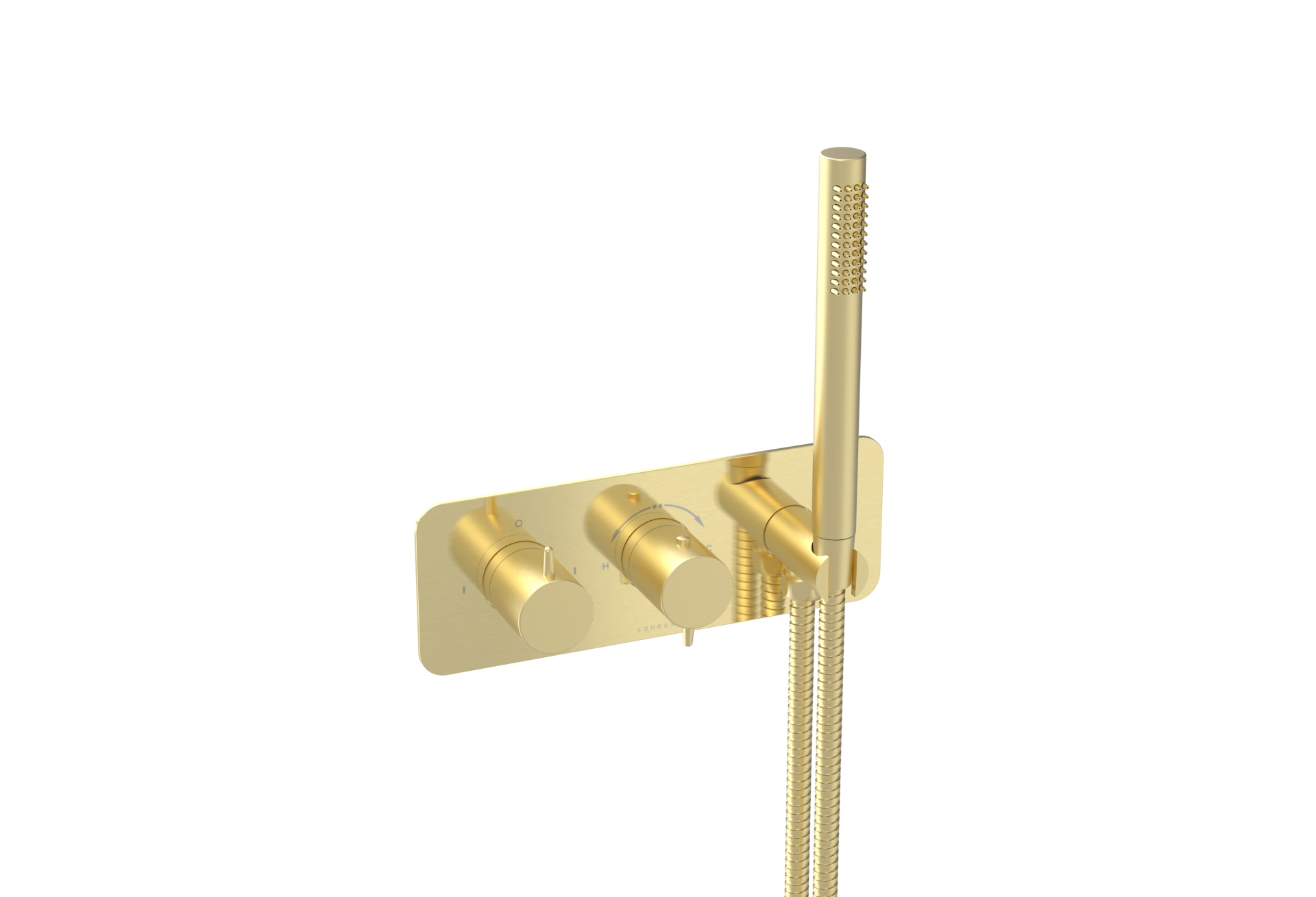 EDEN 2 way thermostatic shower valve kit in landscape with handspray - Brushed Brass
