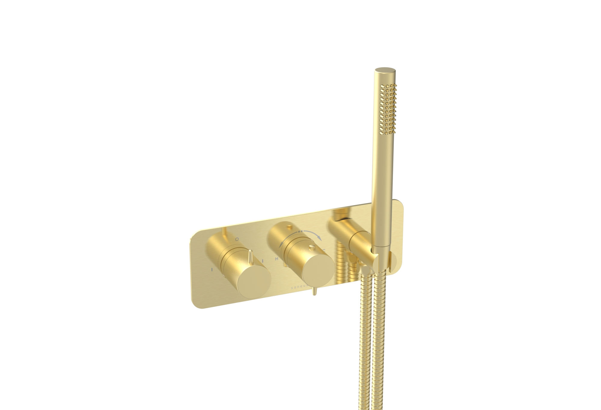 EDEN 2 way thermostatic shower valve kit in landscape with handspray - Brushed Brass