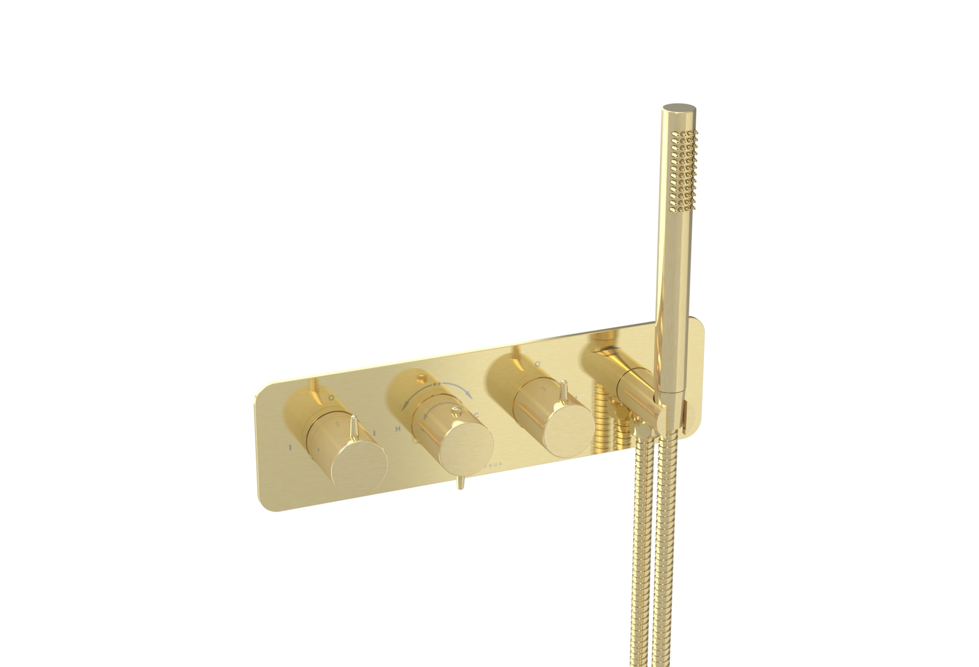 EDEN 3 way thermostatic shower valve kit in landscape with handspray - Brushed Brass