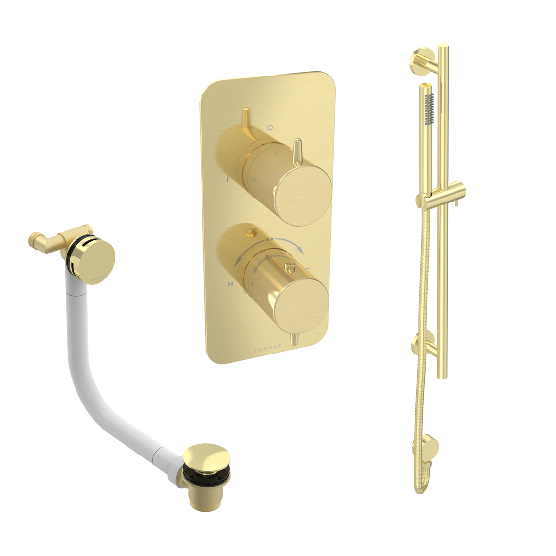 EDEN 2 way shower kit - w/ Slim Handset & Slider Rail & Bath filler - Brushed Brass