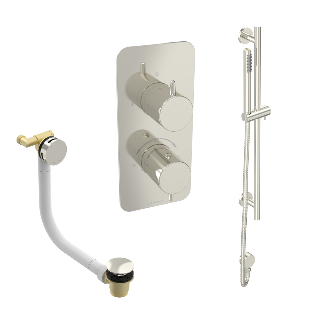 EDEN 2 way shower kit - w/ Slim Handset & Slider Rail & Bath filler - Brushed Nickel