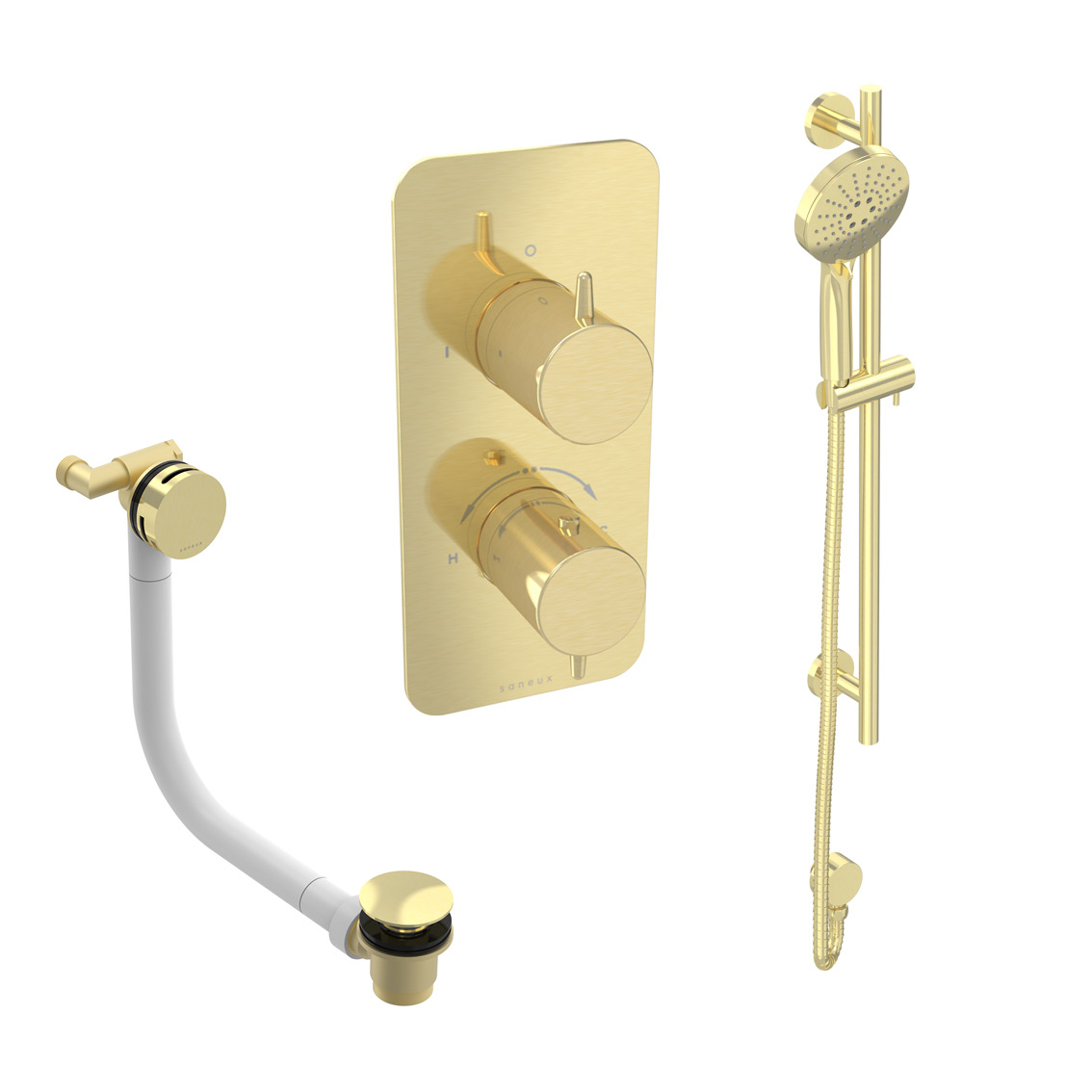 EDEN 2 way shower kit - w/ 3 Function Handset & Slider Rail & Bath filler - Brushed Brass