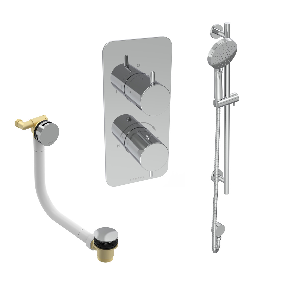 EDEN 2 way shower kit - w/ 3 Function Handset & Slider Rail & Bath filler - Chrome