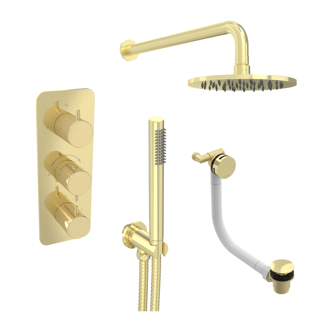 EDEN 3 way shower kit - w/ Slim handset & Bath filler & Shower Head - Brushed Brass