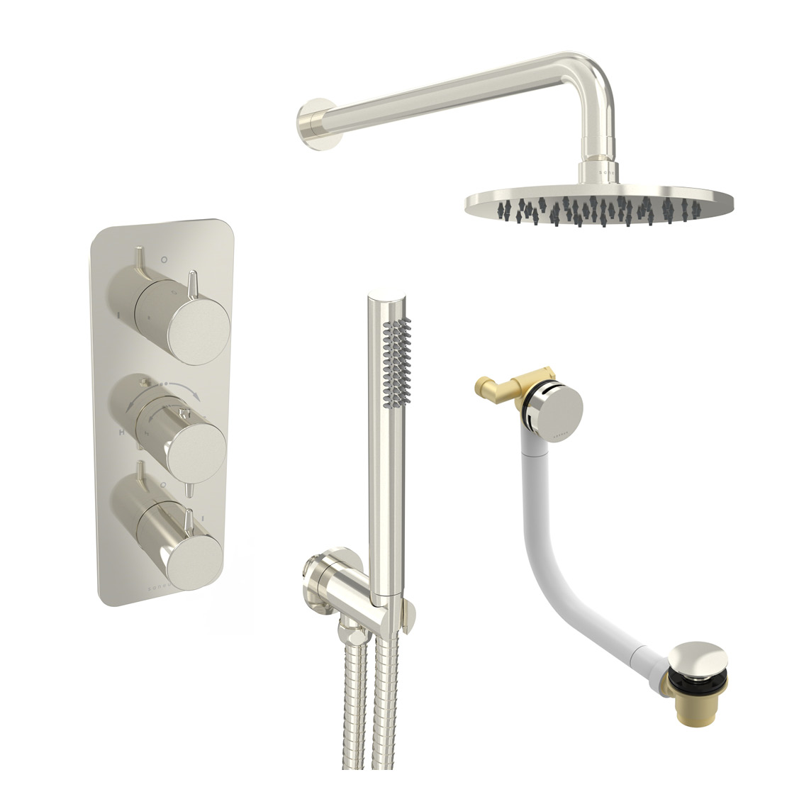 EDEN 3 way shower kit - w/ Slim handset & Bath filler & Shower Head - Brushed Nickel