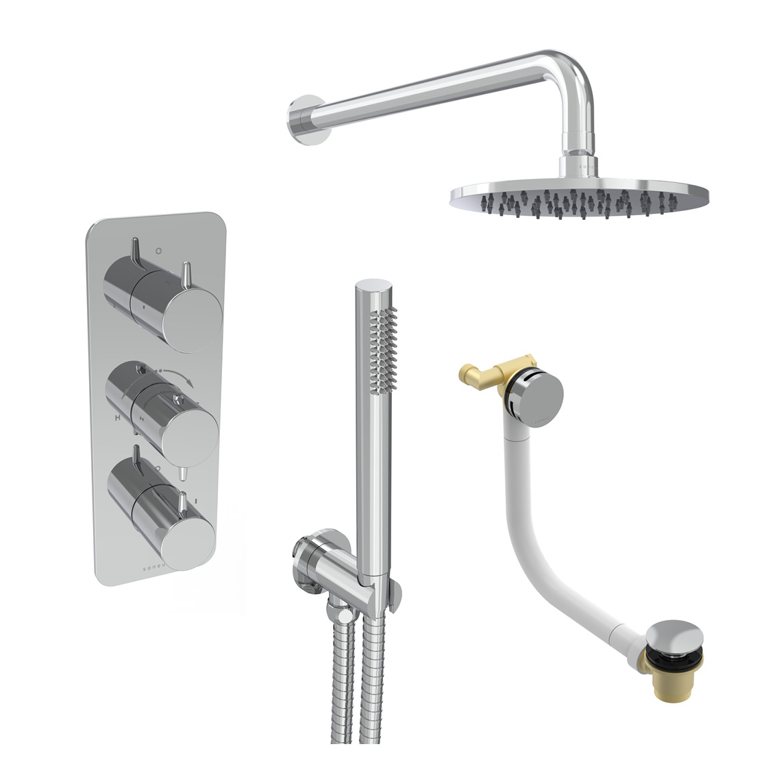 EDEN 3 way shower kit - w/ Slim handset & Bath filler & Shower Head - Chrome