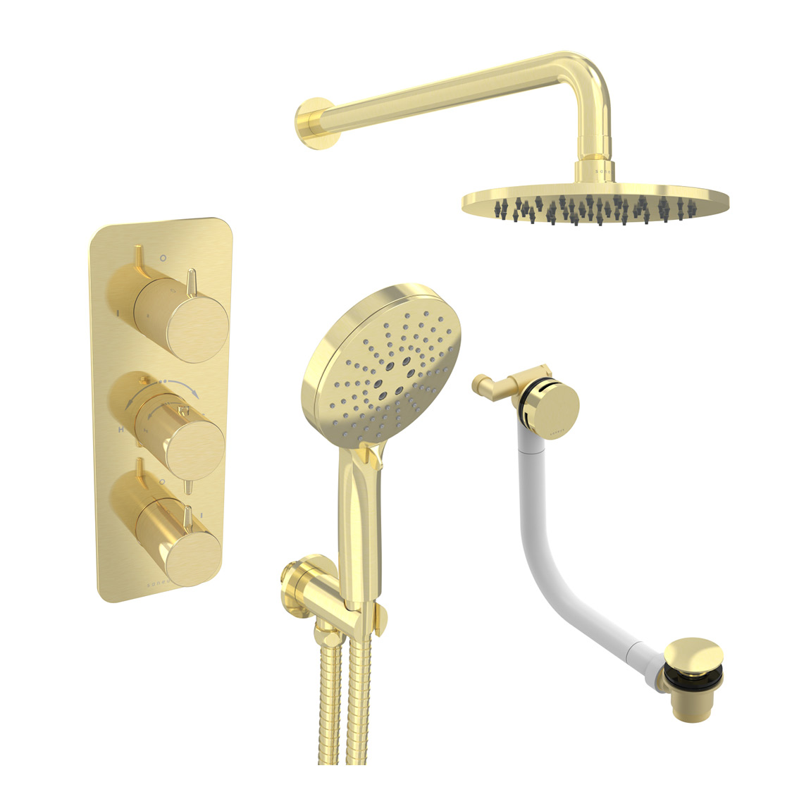 EDEN 3 way shower kit - w/ 3 Function Handset & Bath filler & Shower Head - Brushed Brass