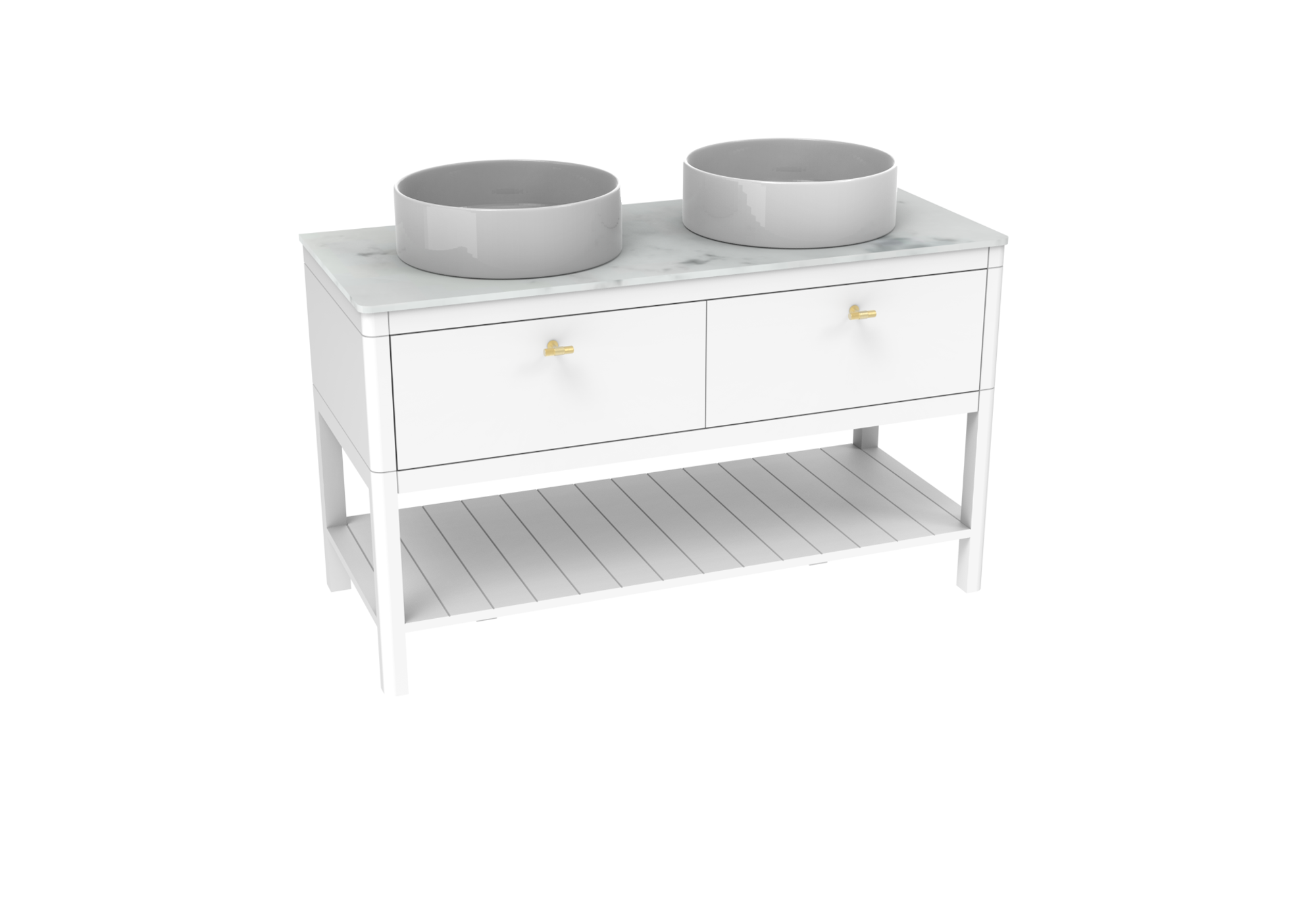 The New FRONTIER 120cm 2 drawer floor standing unit with undermount tray- Matte White