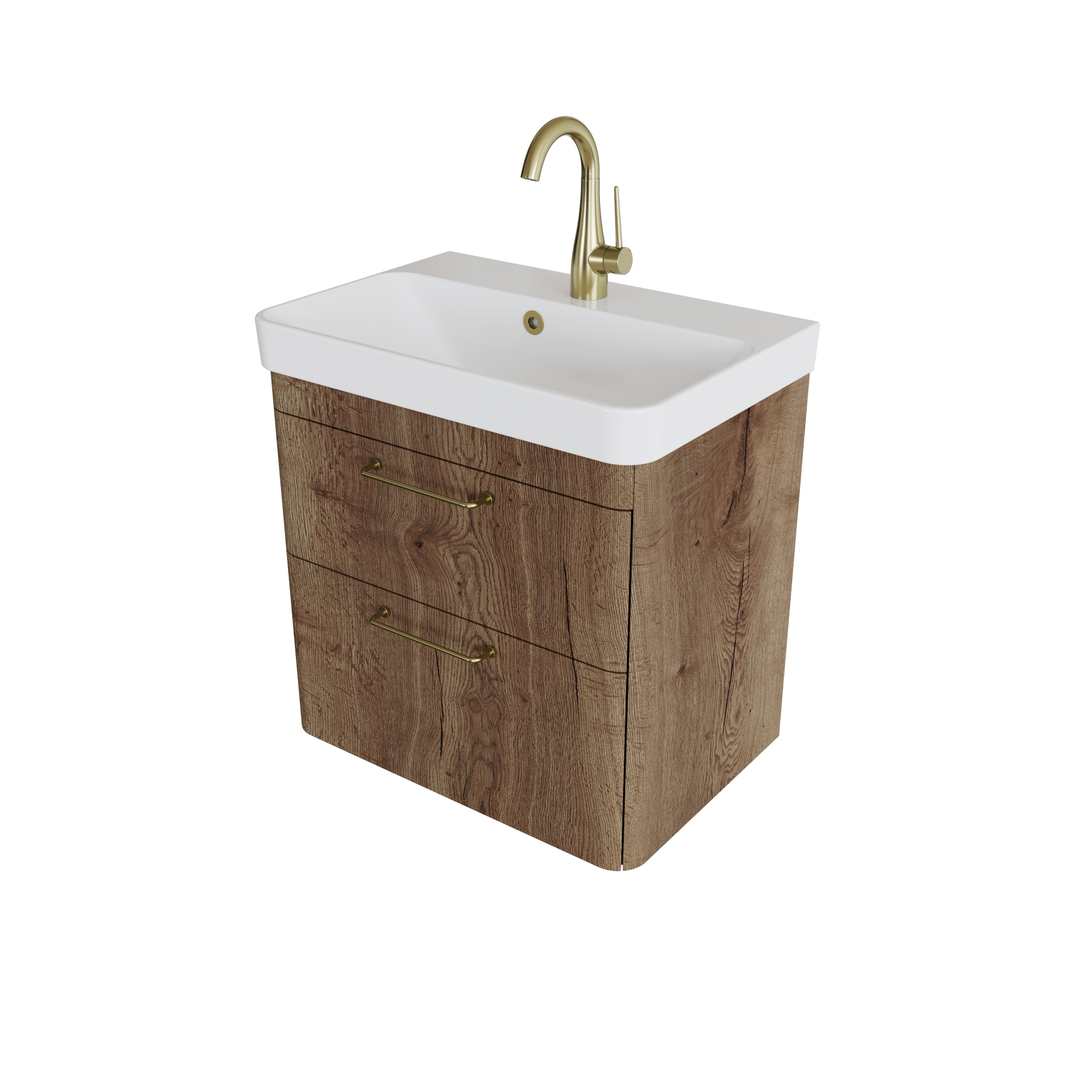 HYDE 55cm Short Projection 2 Drawer Wall Mounted Unit - English Oak