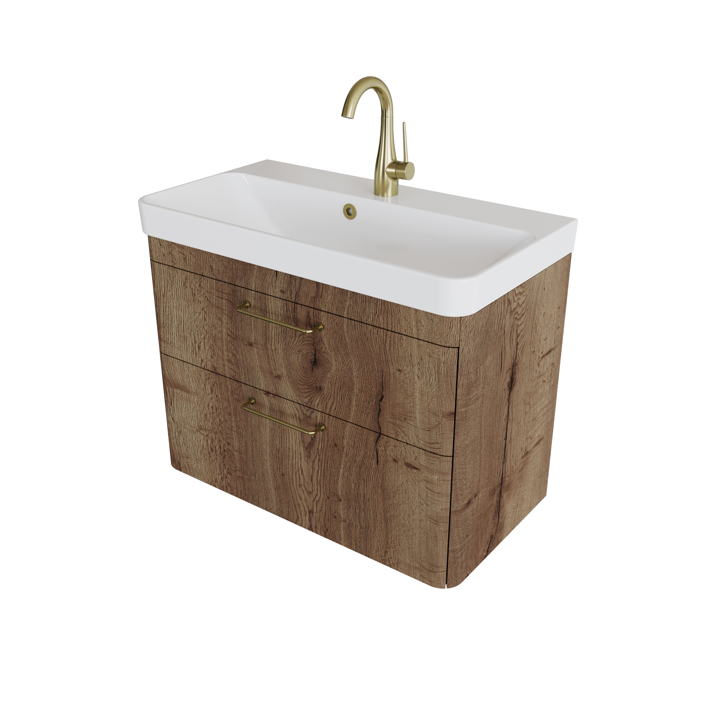 HYDE 70cm Short Projection 2 Drawer Wall Mounted Unit - English Oak