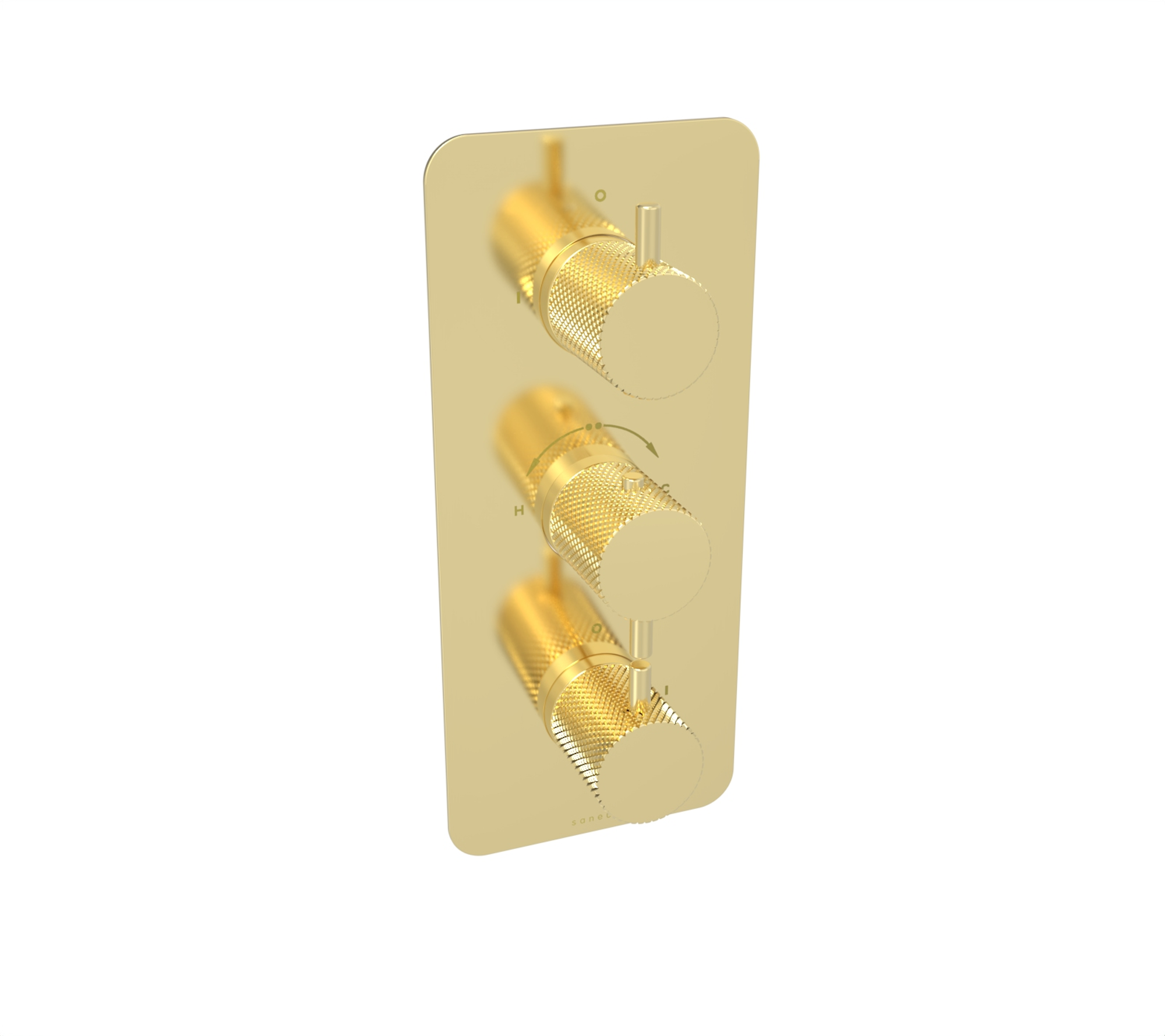 COS 3 way thermostatic shower valve kit with knurled handles - Brushed Brass