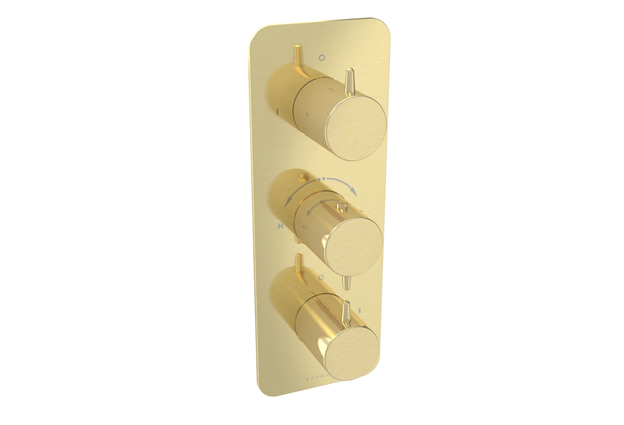 EDEN 3 way thermostatic shower valve kit in portrait - Brushed Brass
