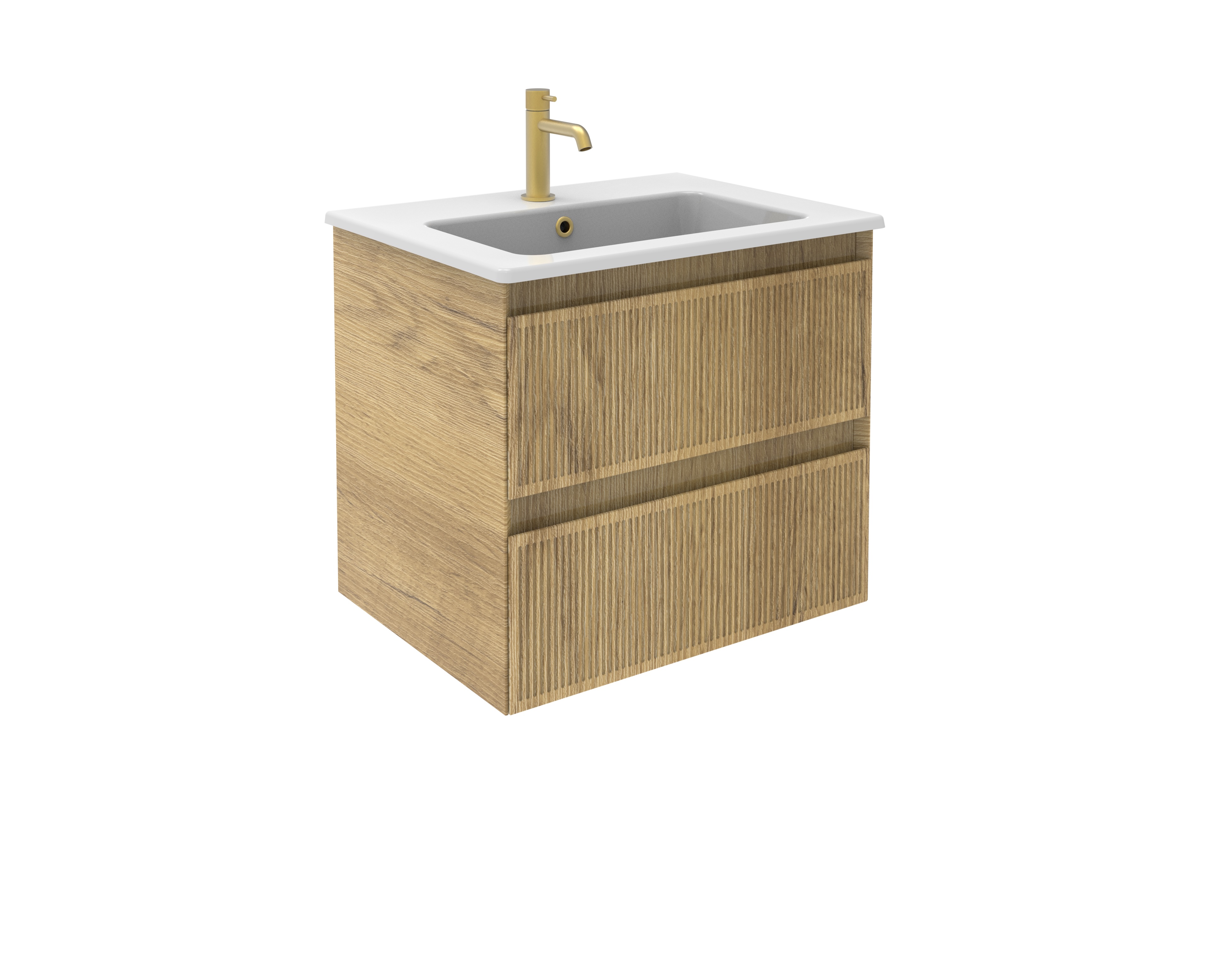 MONUMENT 60cm 2 Drawer Wall Mounted Unit - Portland Oak