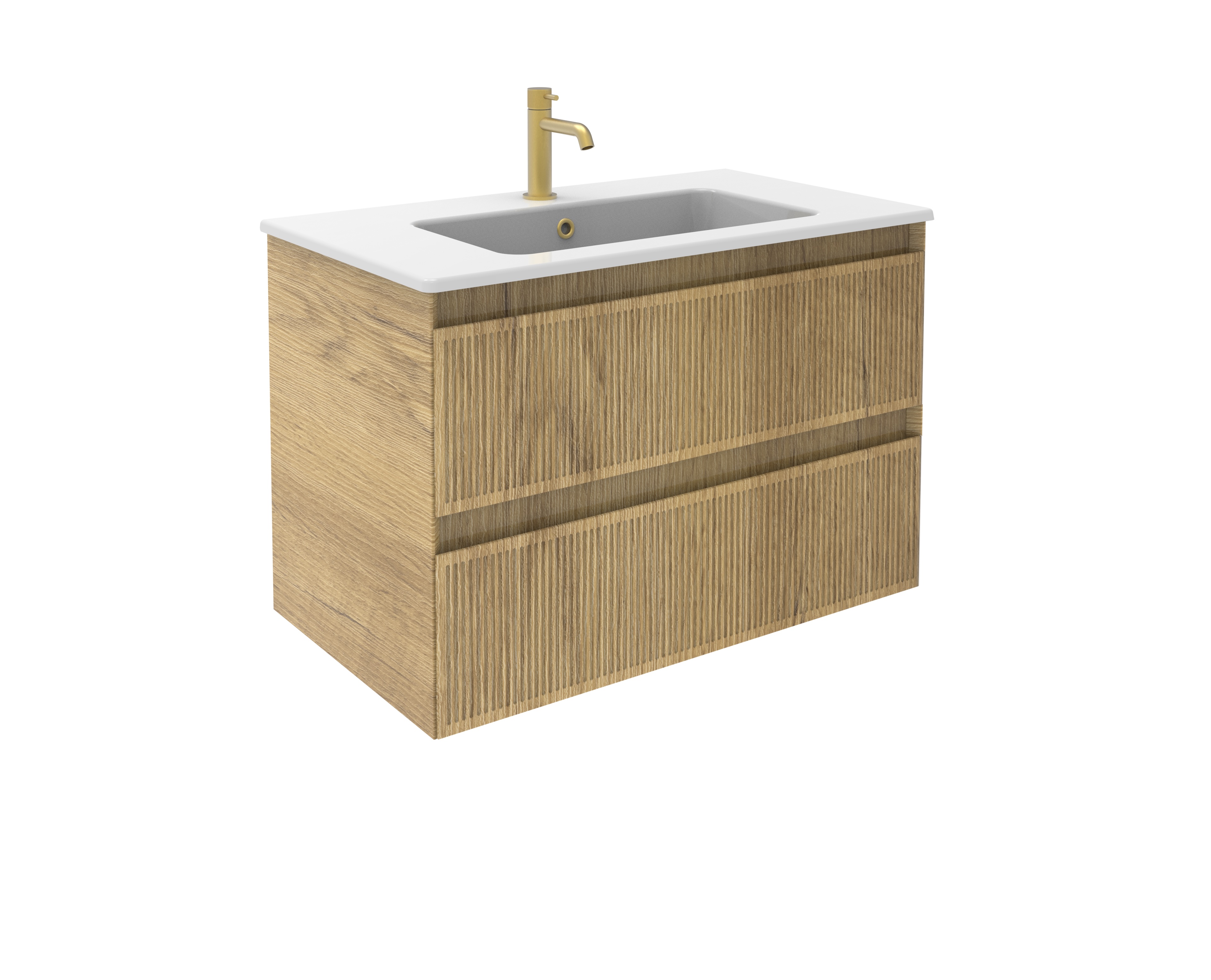MONUMENT 80cm 2 Drawer Wall Mounted Unit - Portland Oak