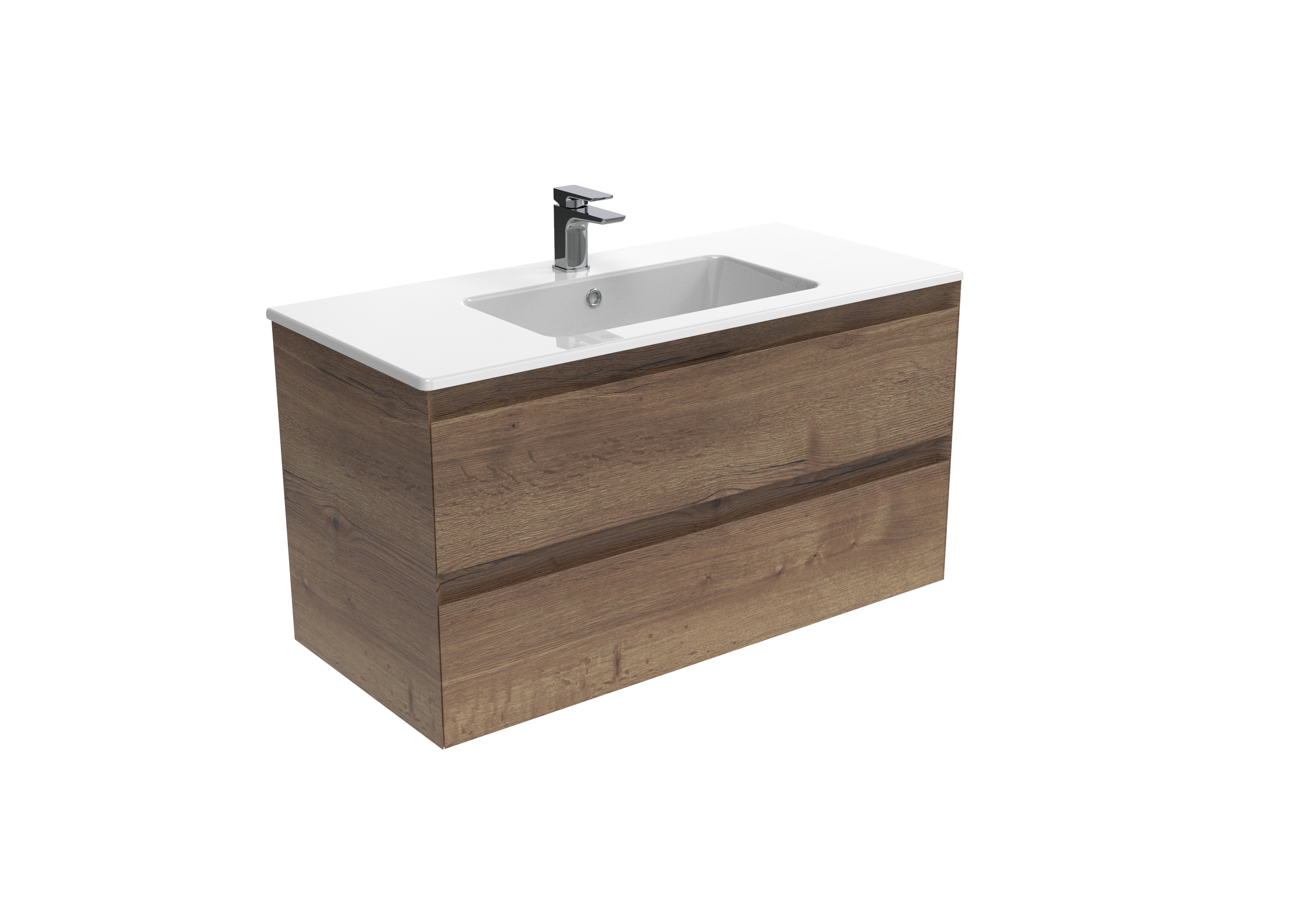 UNI 100cm 2 drawer wall mounted unit - English Oak