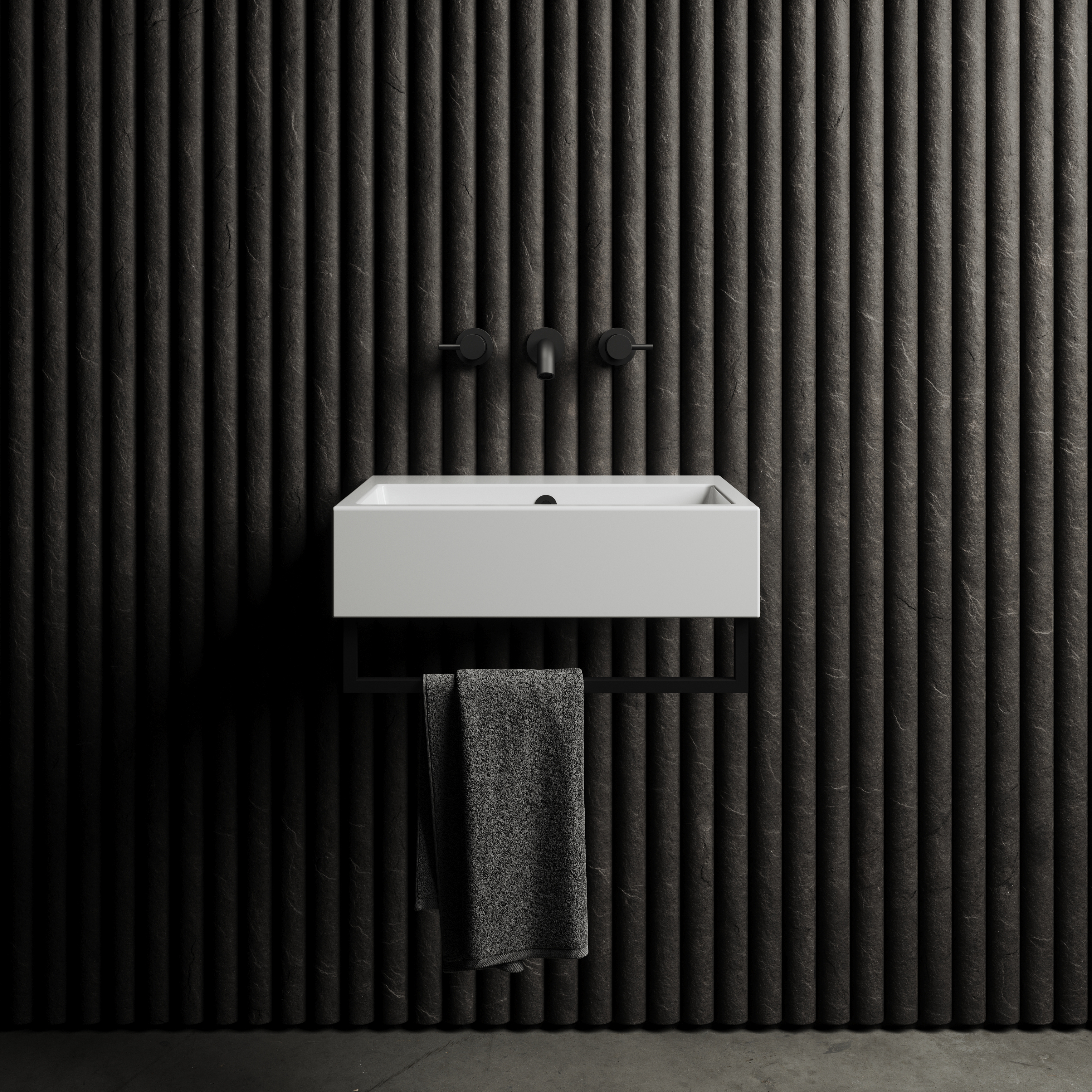 Saneux Matteo 60cm Basin with Matte Black Towel Rail
