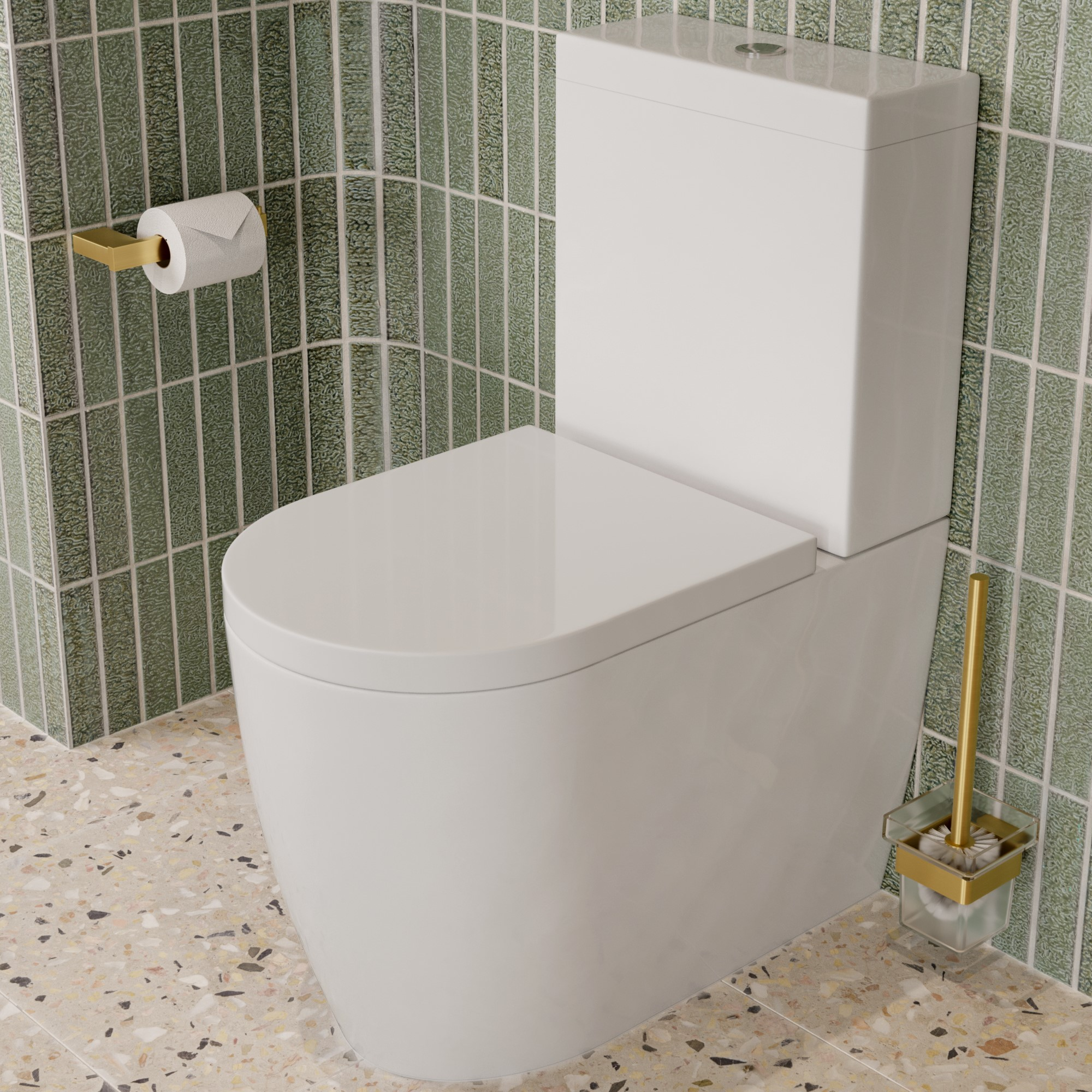 Saneux Uni close coupled pan, cistern and wrap over seat